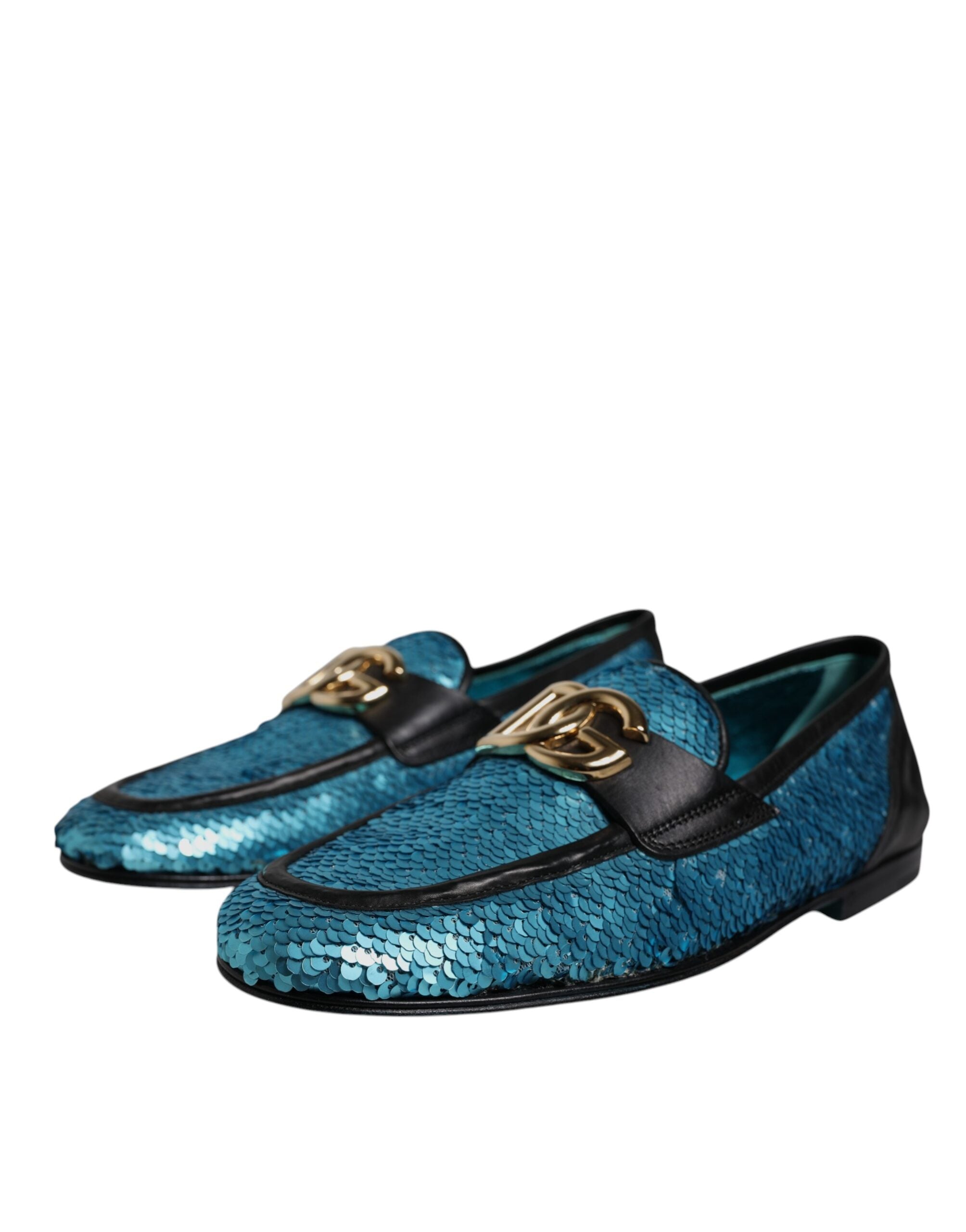 Blue Sequined Loafers Formal Dress Shoes - ventzia