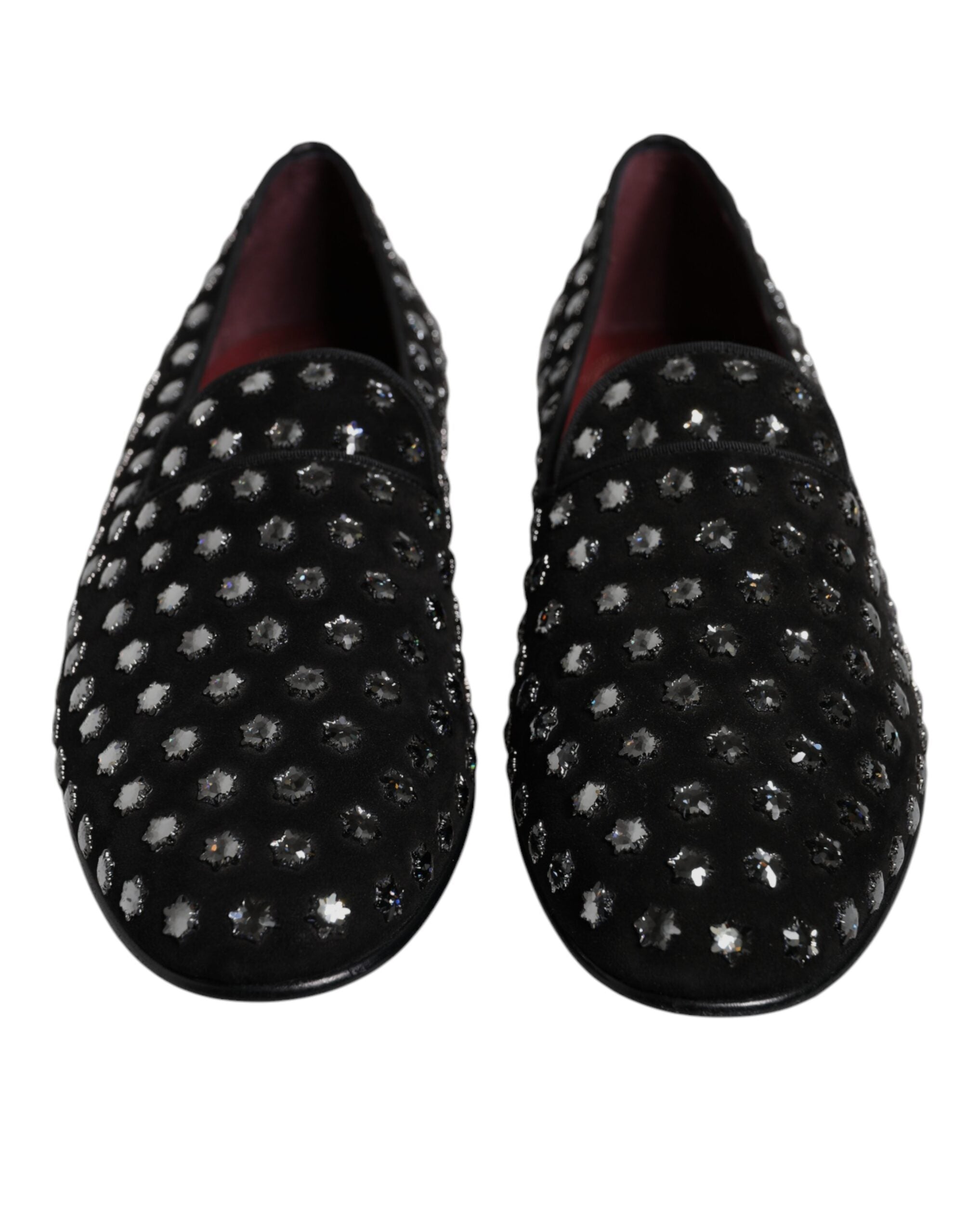 Black Crystal Embellished Loafers Dress Shoes - ventzia