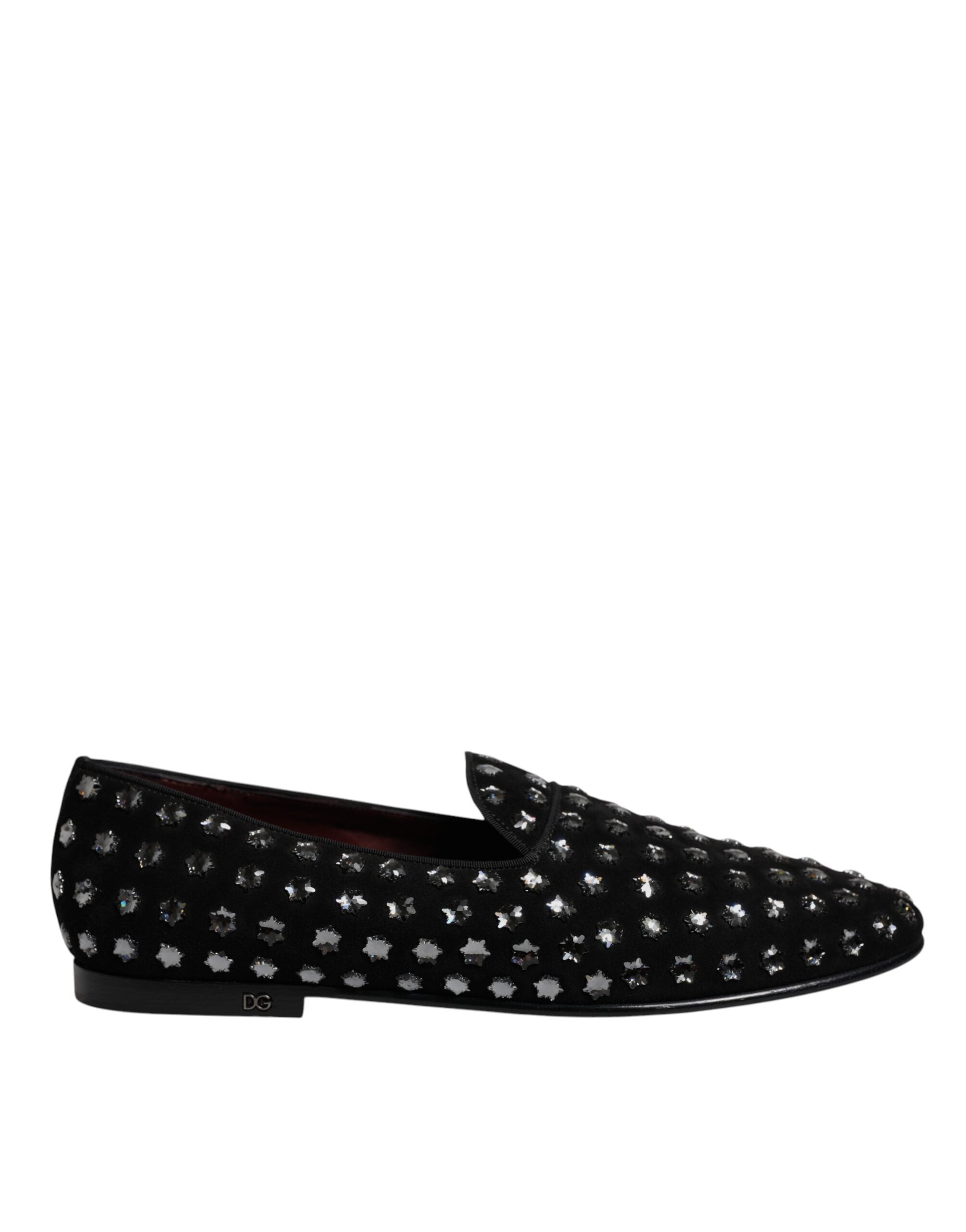 Black Crystal Embellished Loafers Dress Shoes - ventzia
