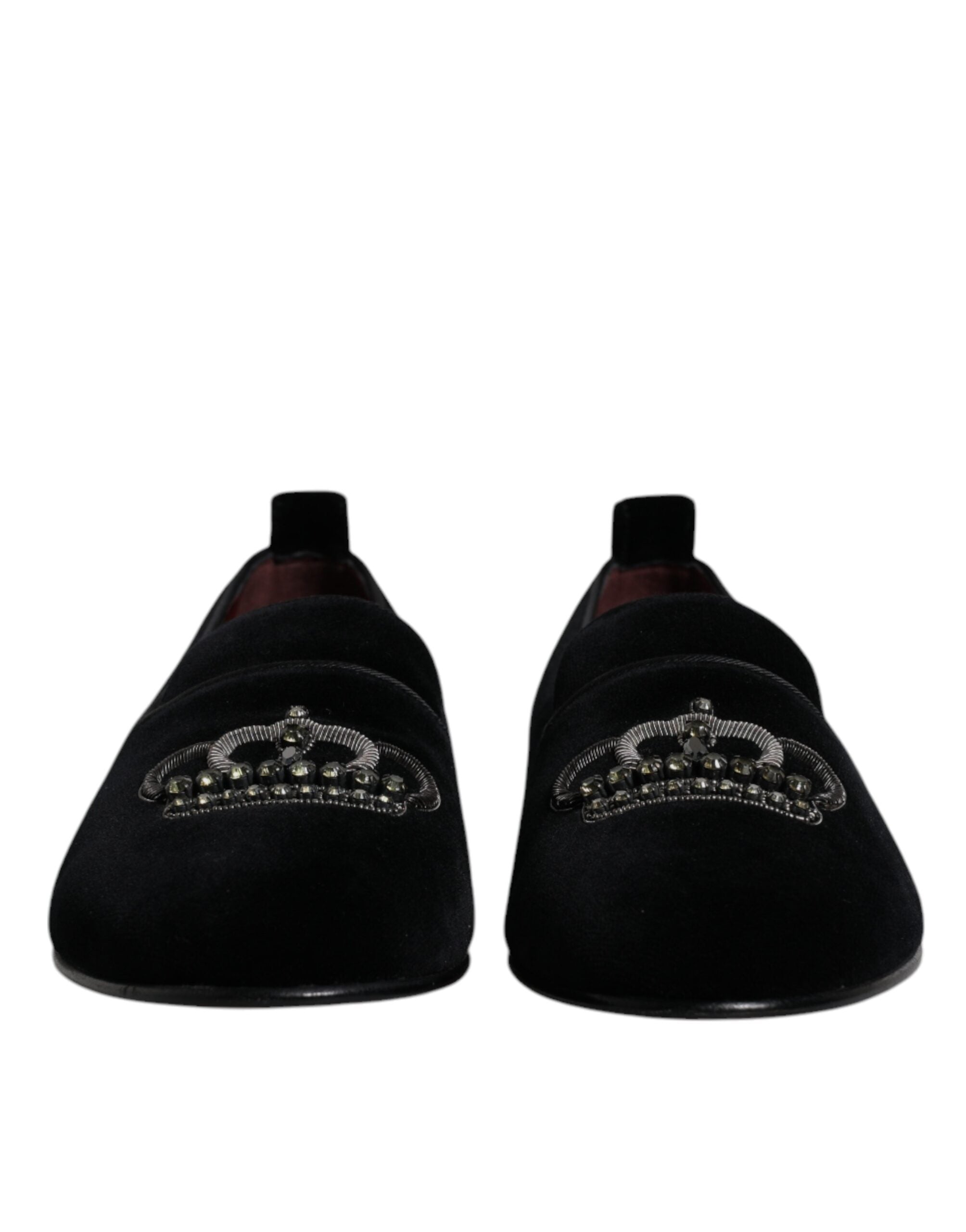 Black Velvet Crystal Crown Loafers Formal Dress Shoes - ventzia
