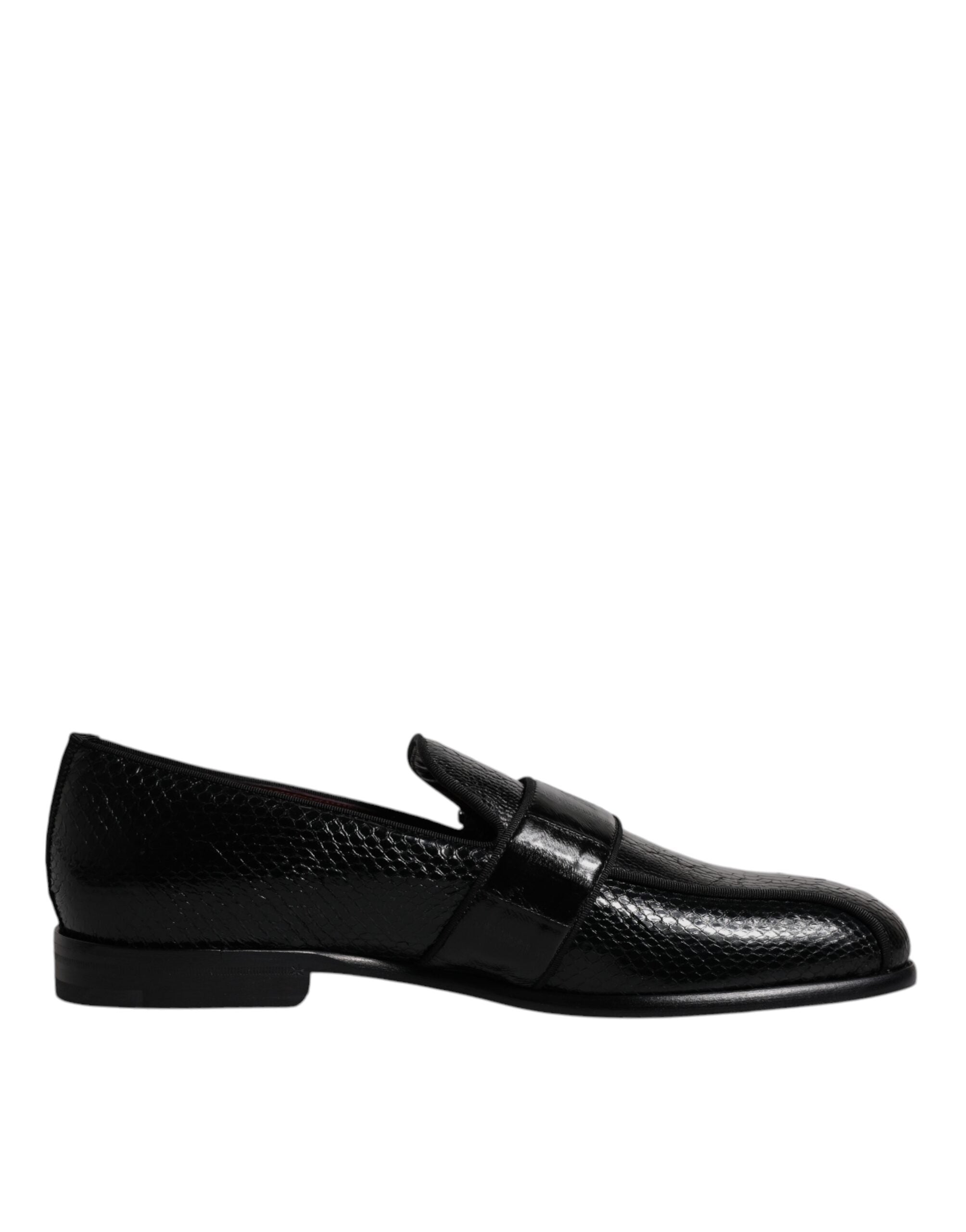 Black Exotic Leather DG Logo Loafers Formal Dress Shoes - ventzia