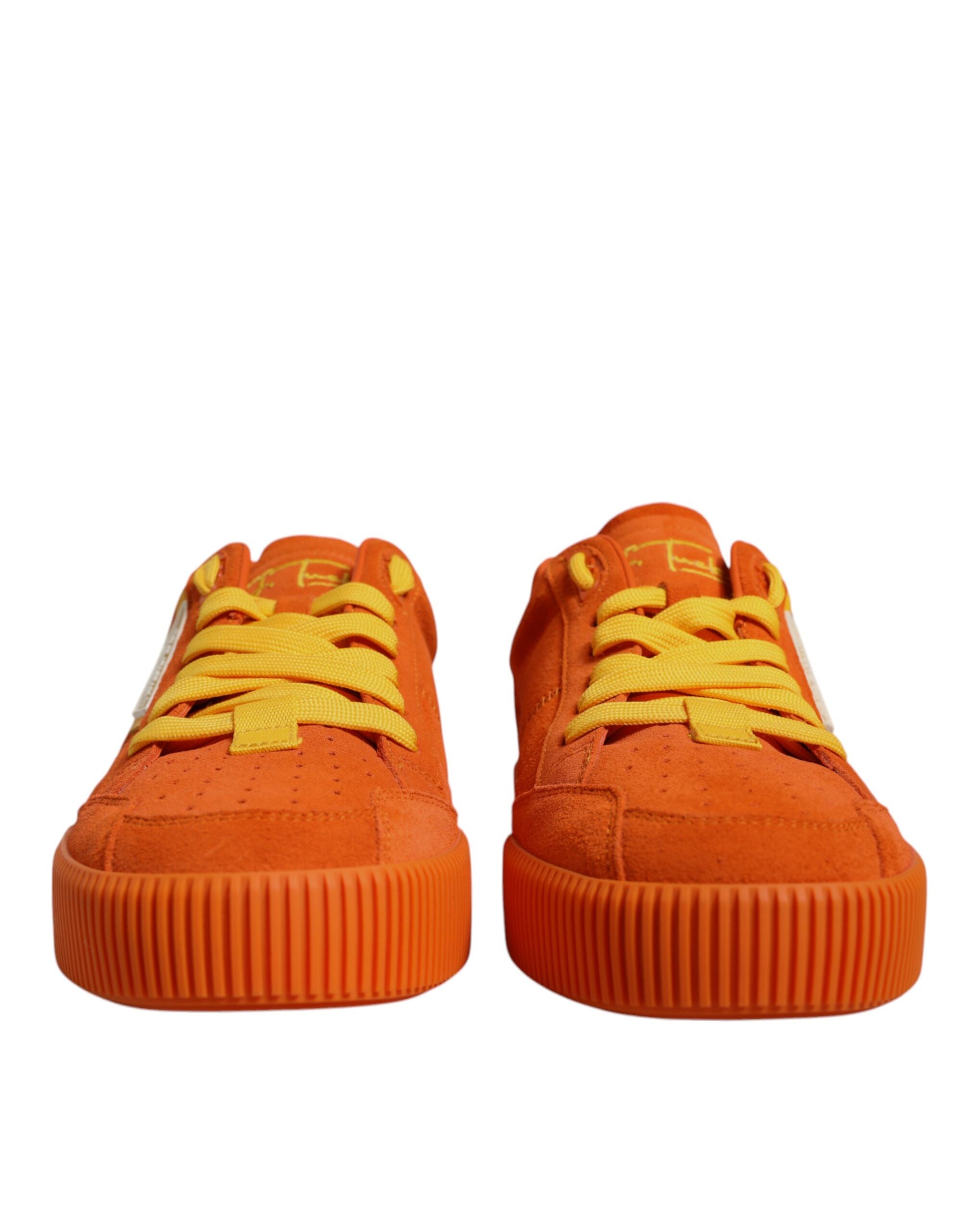 Orange Miami Leather Low Top Sneakers Shoes - ventzia