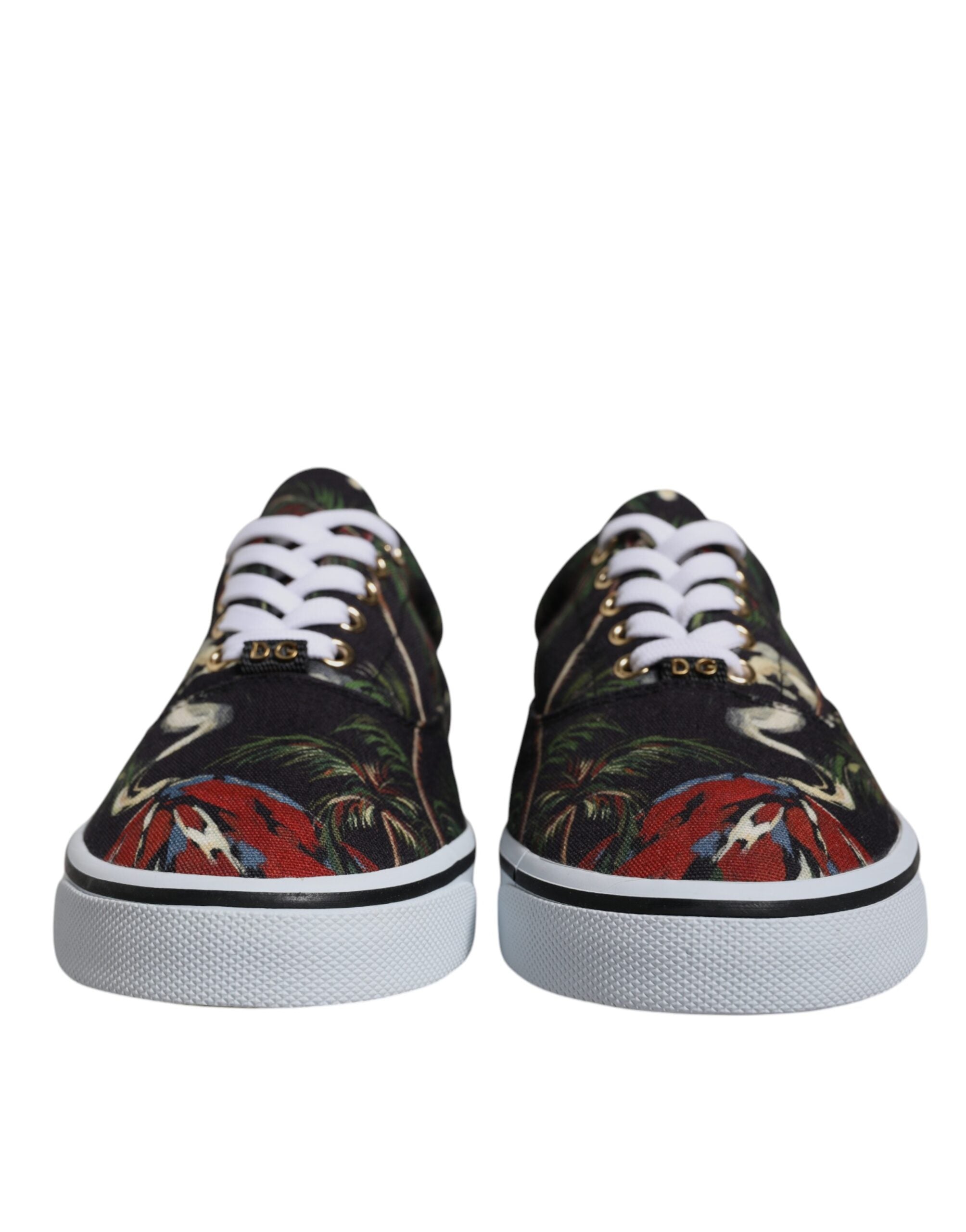 Black Tropical Print Low Top Sneakers Shoes - ventzia