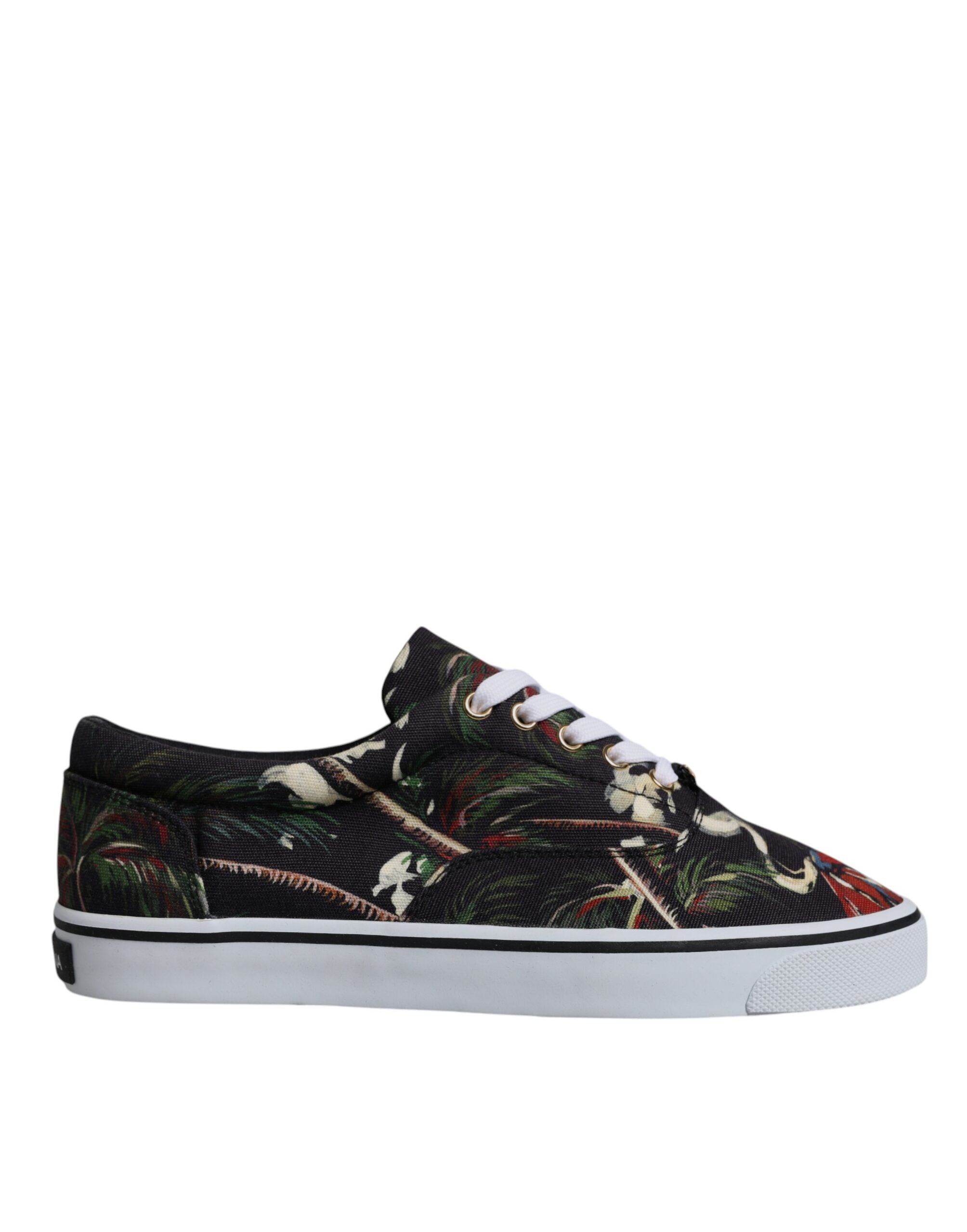 Black Tropical Print Low Top Sneakers Shoes - ventzia