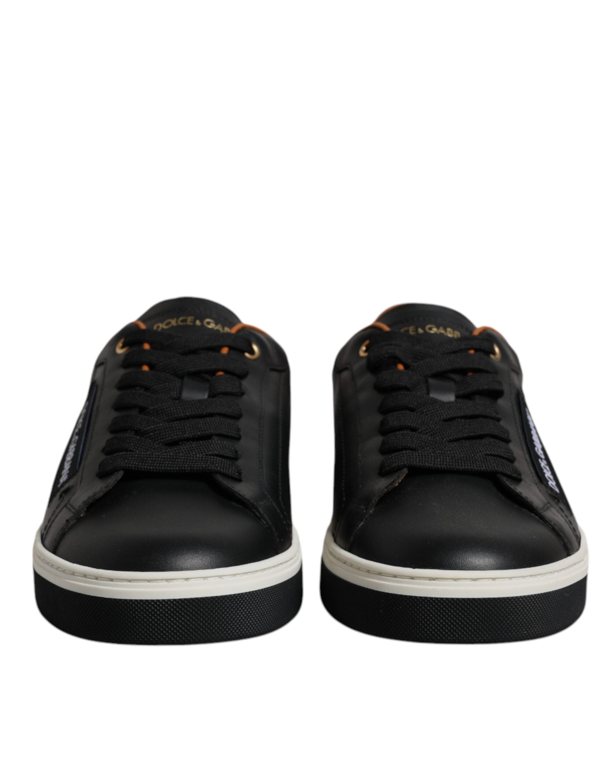 Black Leather Low Top Men Sneakers Shoes - ventzia