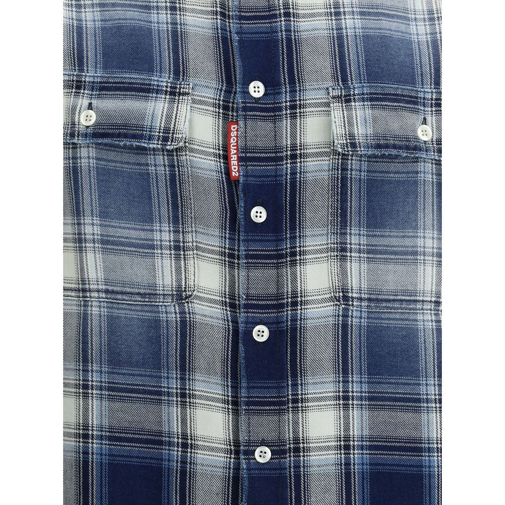 Blue Cotton Pattern Shirt - ventzia