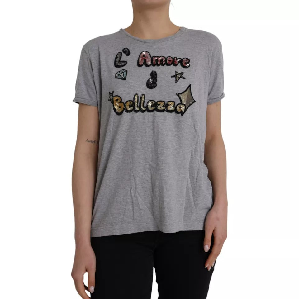 Gray Cotton L'Amore E'Bellezza Top T-shirt - ventzia