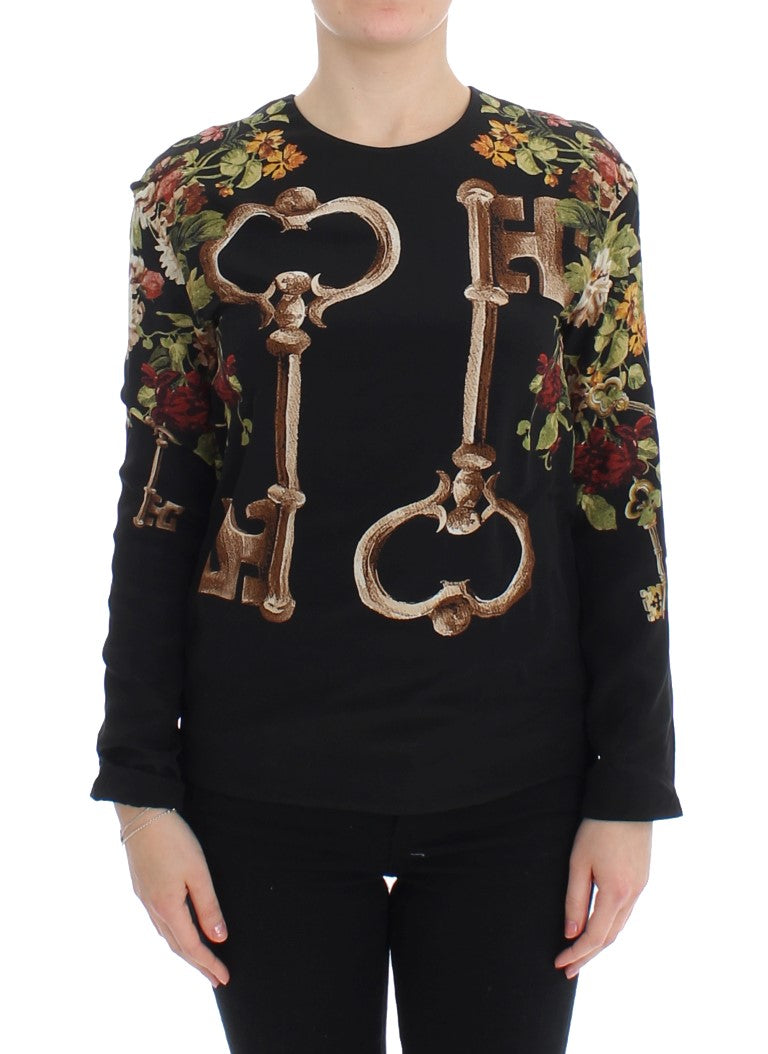 Elegant Medieval Print Silk Blouse - ventzia