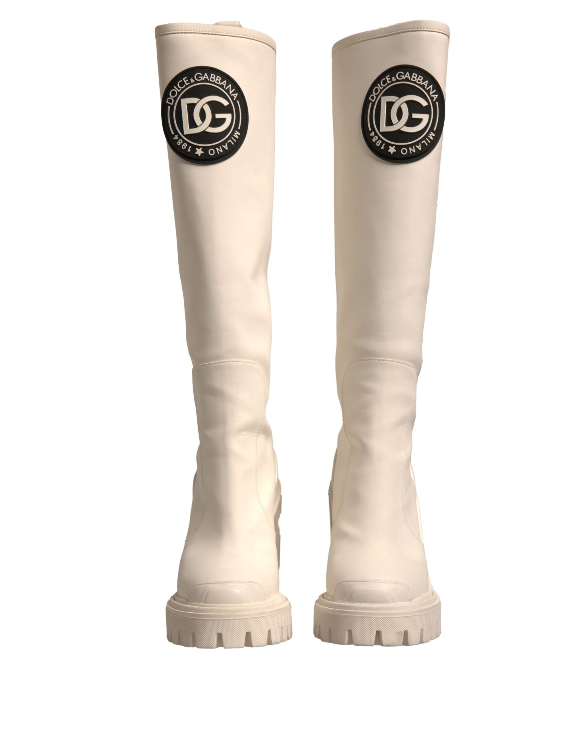White DG Logo Hi Trekking Plateau Biker Boots Shoes - ventzia