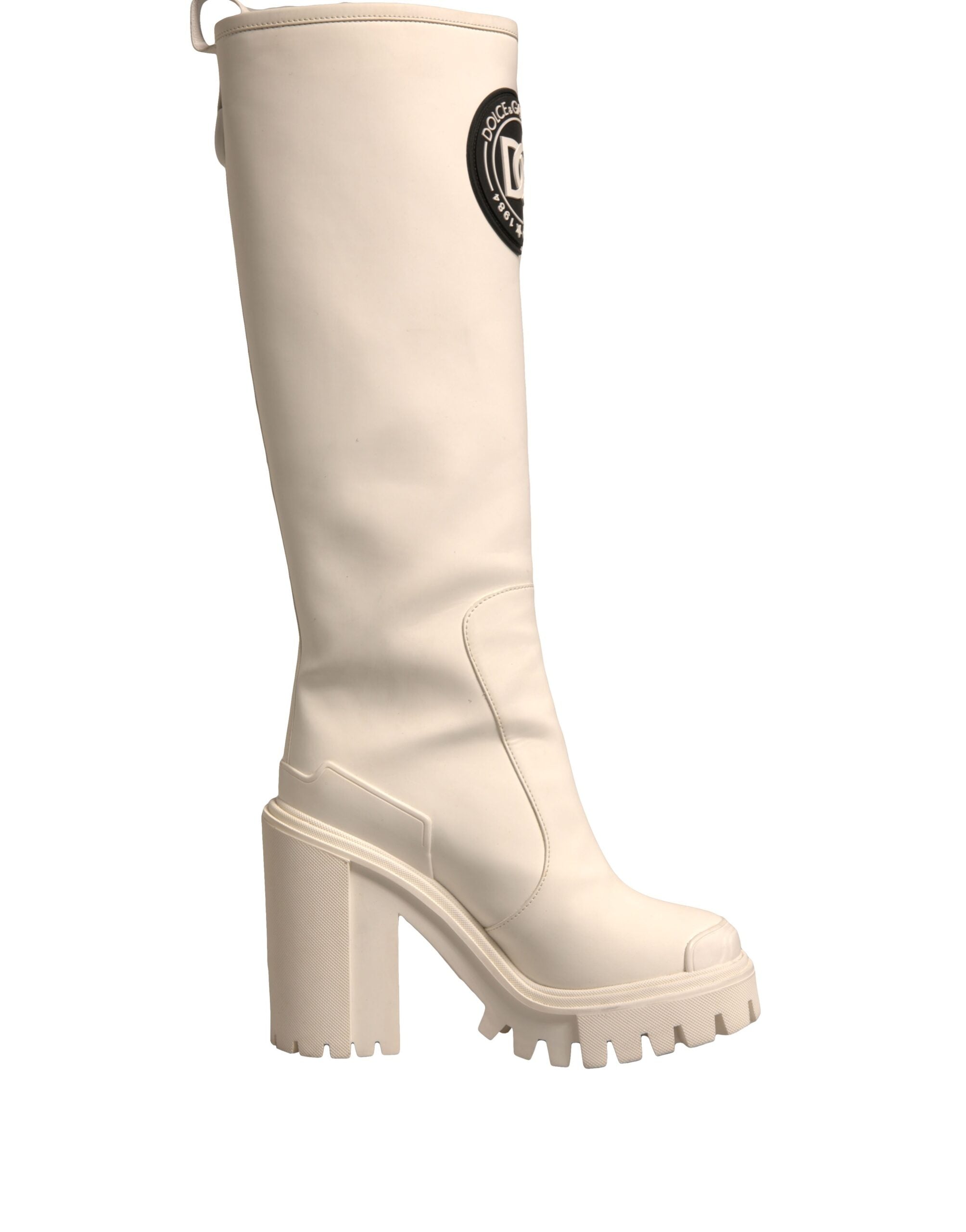 White DG Logo Hi Trekking Plateau Biker Boots Shoes - ventzia