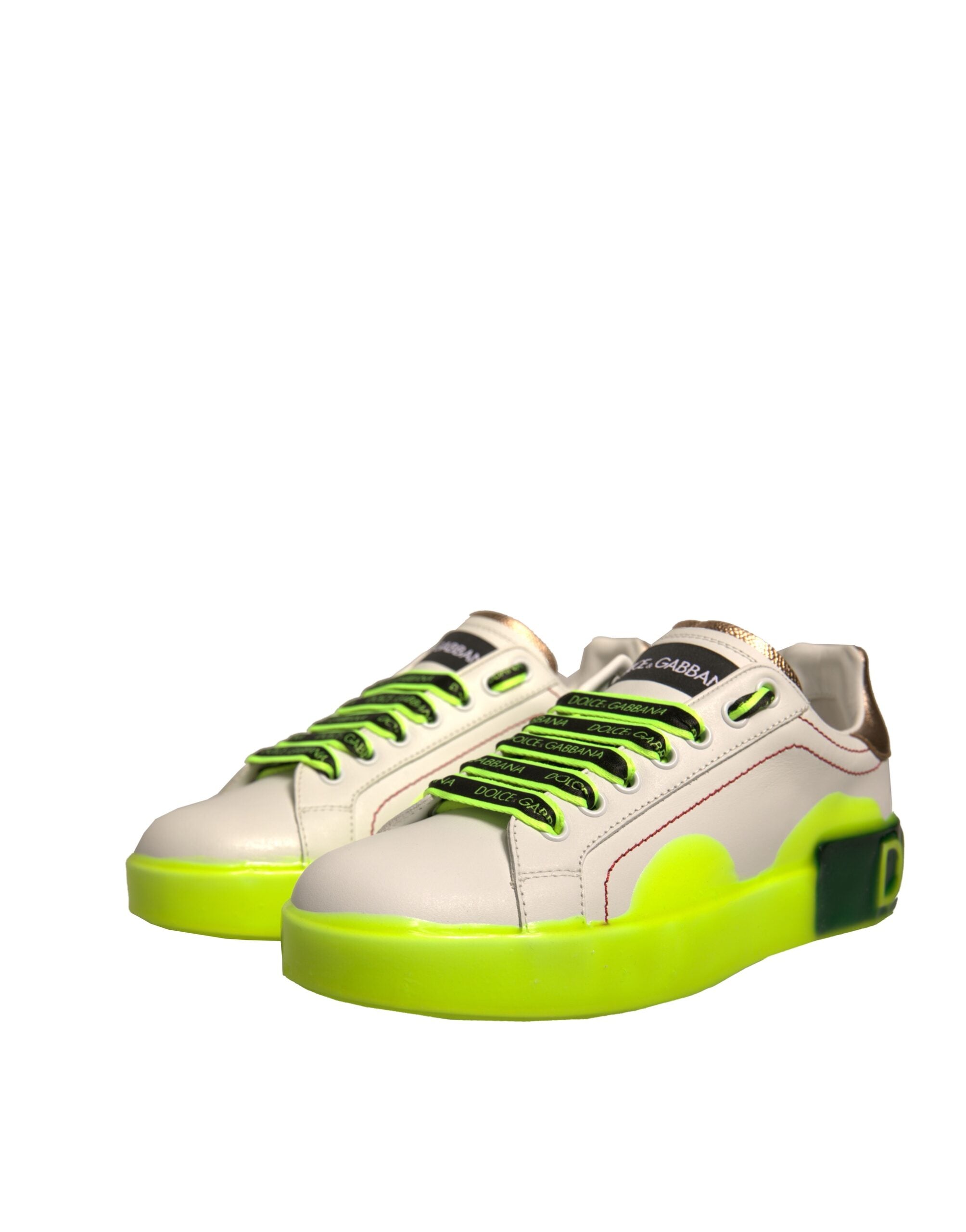 White Yellow Portofino Leather Sneakers Shoes - ventzia