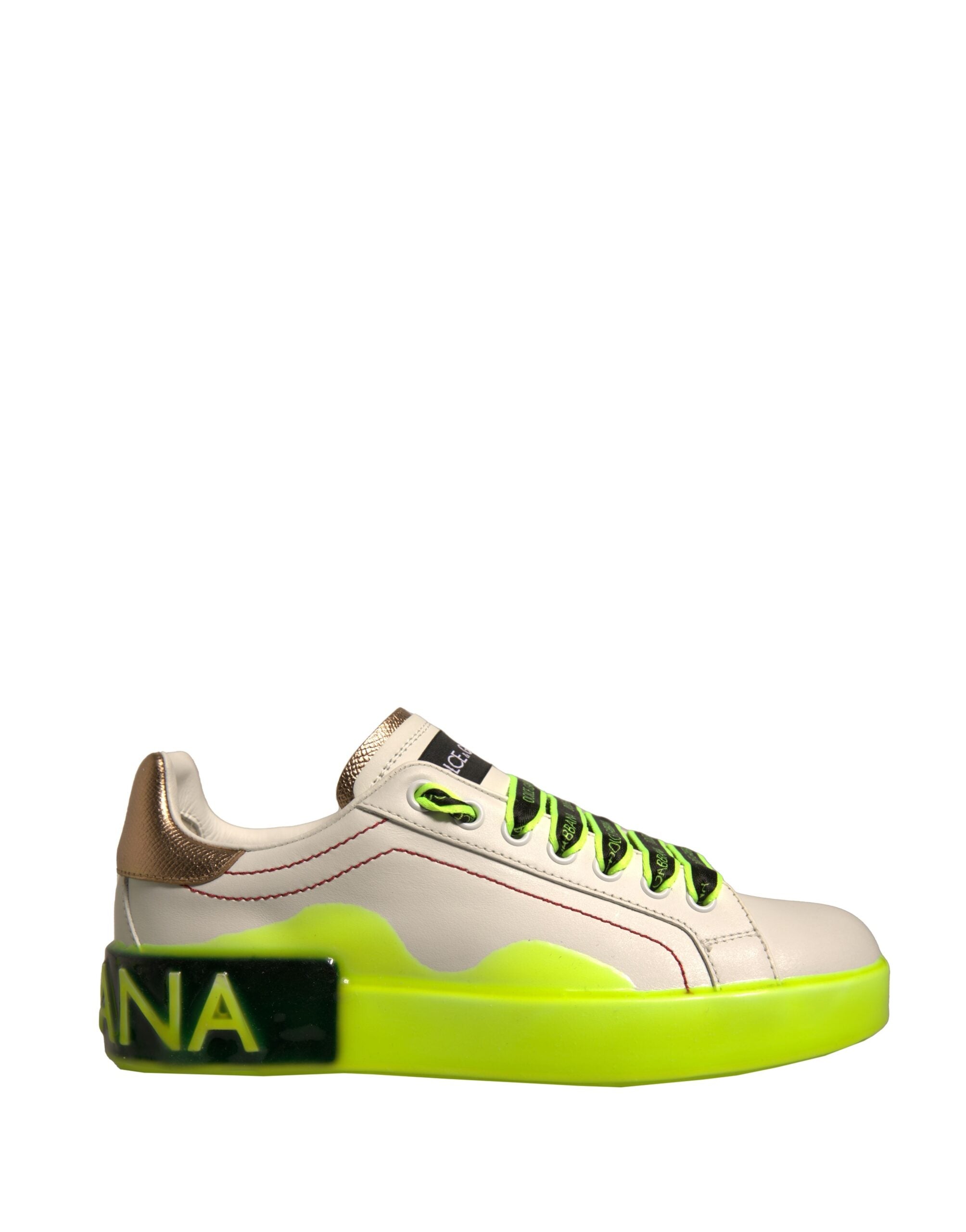 White Yellow Portofino Leather Sneakers Shoes - ventzia