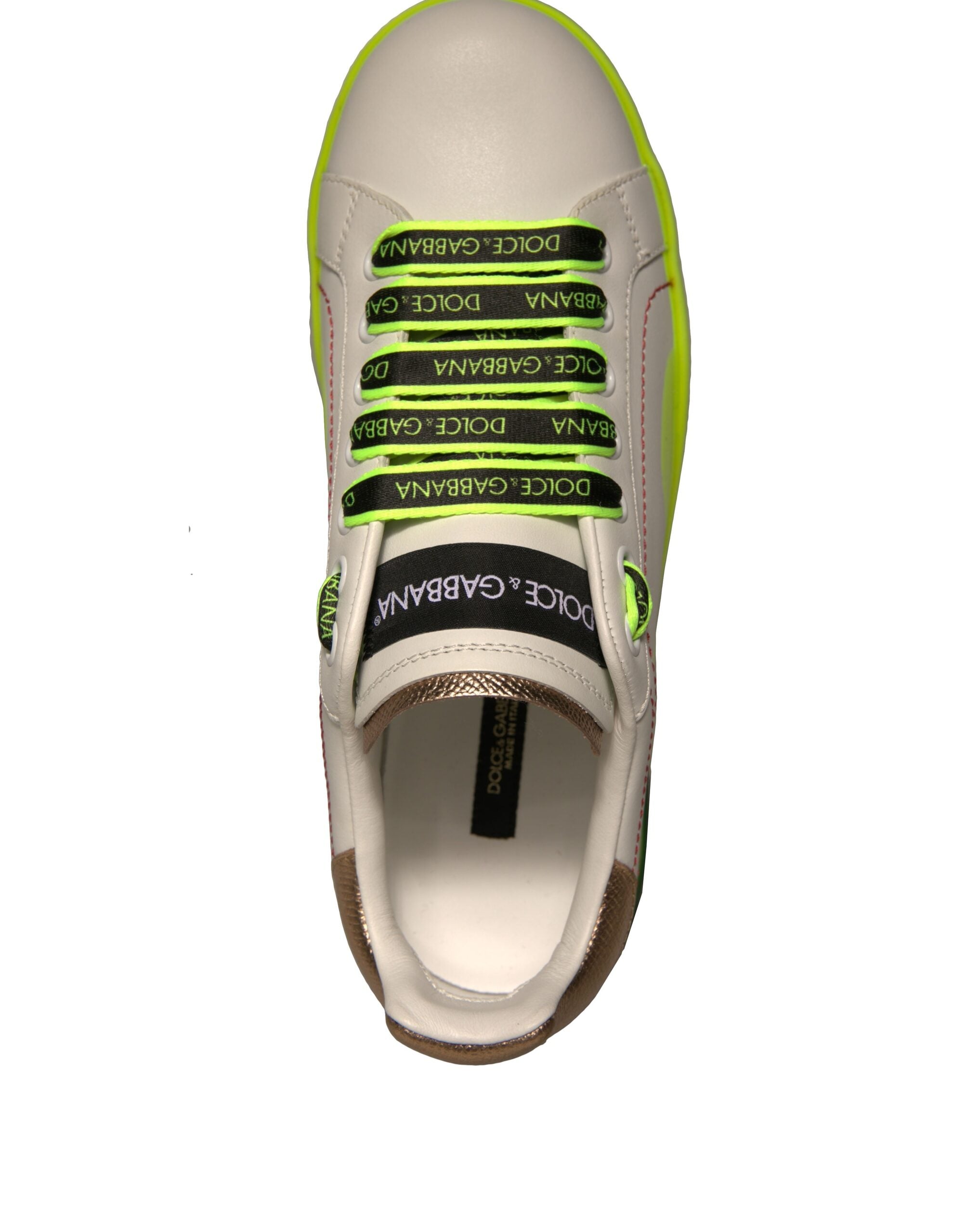 White Yellow Portofino Leather Sneakers Shoes - ventzia
