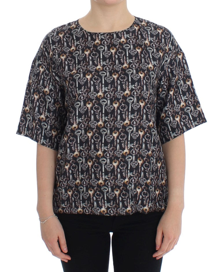 Enchanted Sicily Silk Blouse with Key Print - ventzia