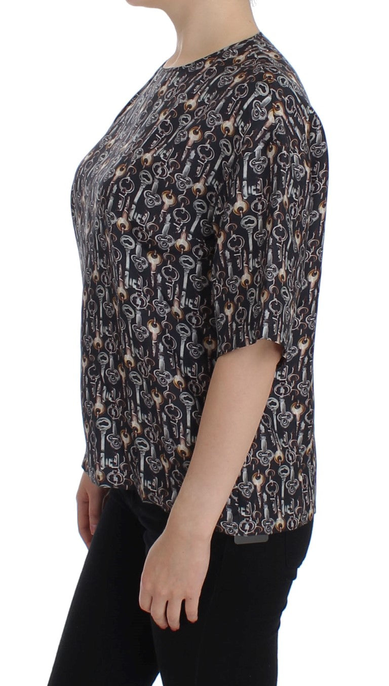 Enchanted Sicily Silk Blouse with Key Print - ventzia