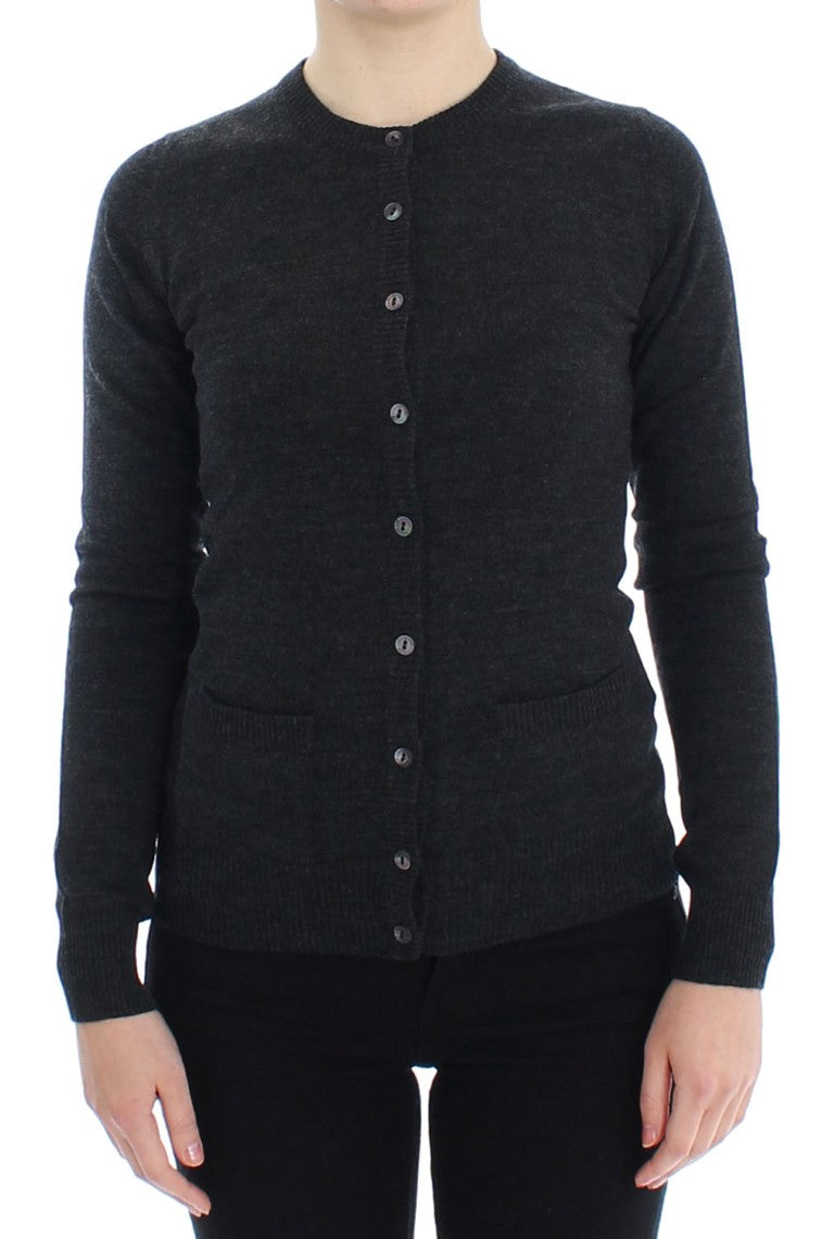 Elegant Gray Wool Cardigan Sweater - ventzia