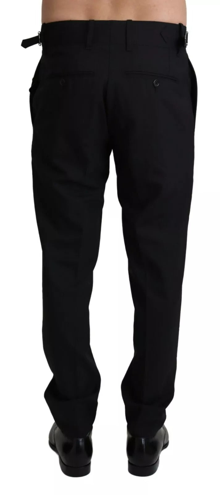 Black Wool Stretch Dress Trouser Pants - ventzia