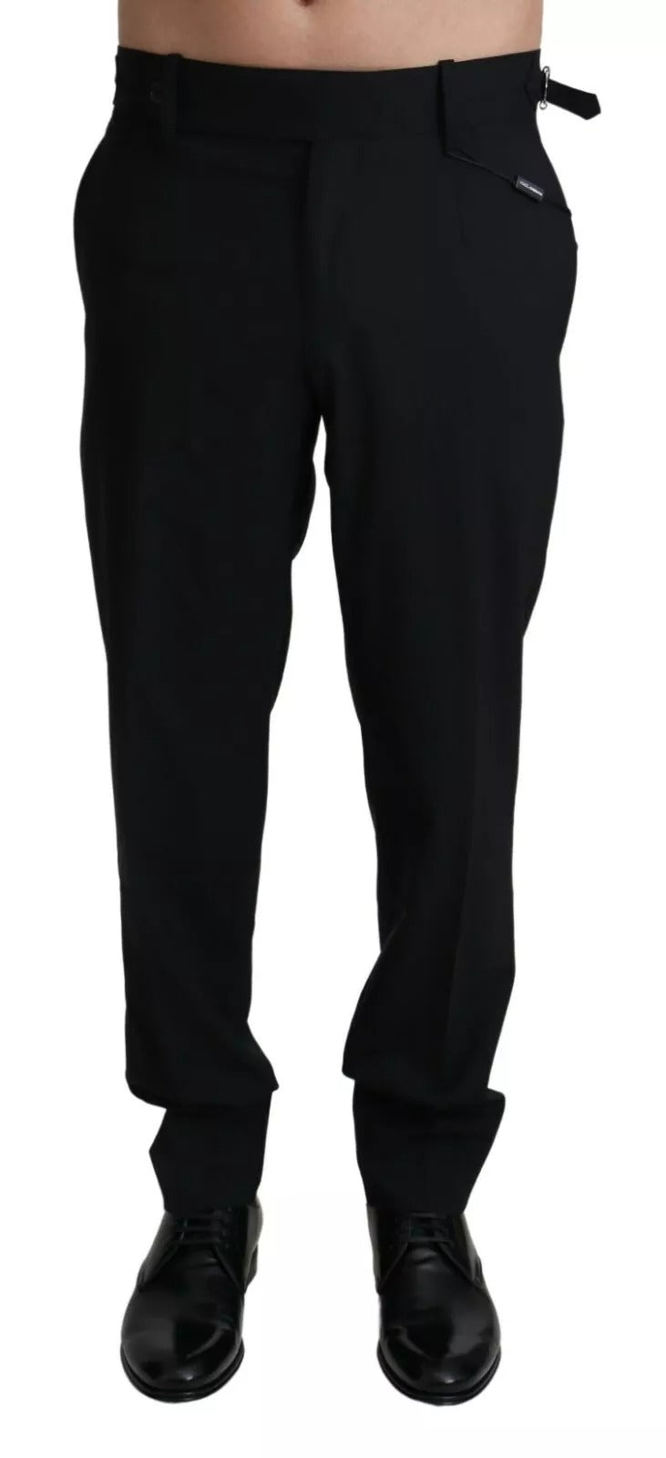 Black Wool Stretch Dress Trouser Pants - ventzia