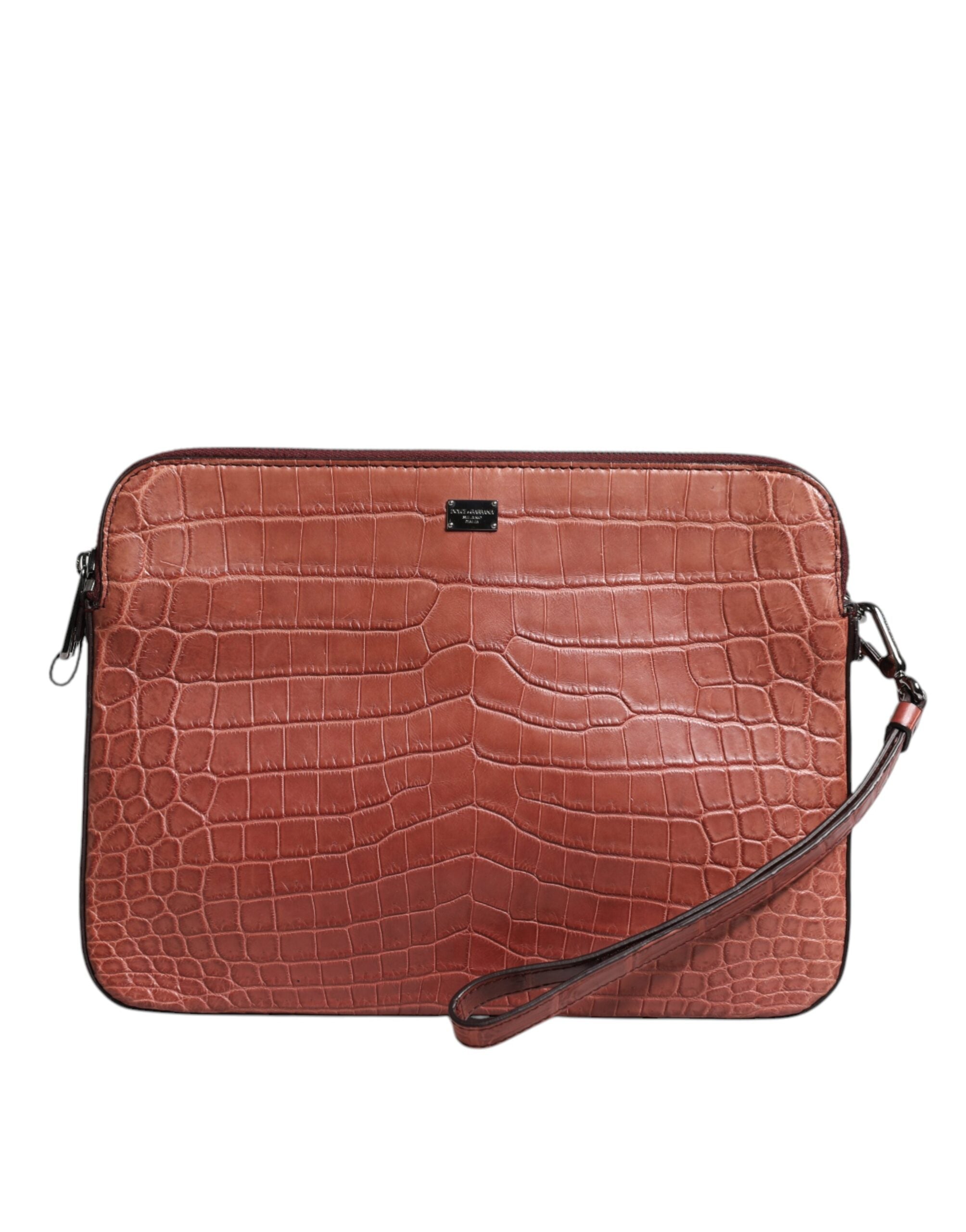 Bordeaux Croc Leather Logo Plaque Men Briefcase Bag - ventzia