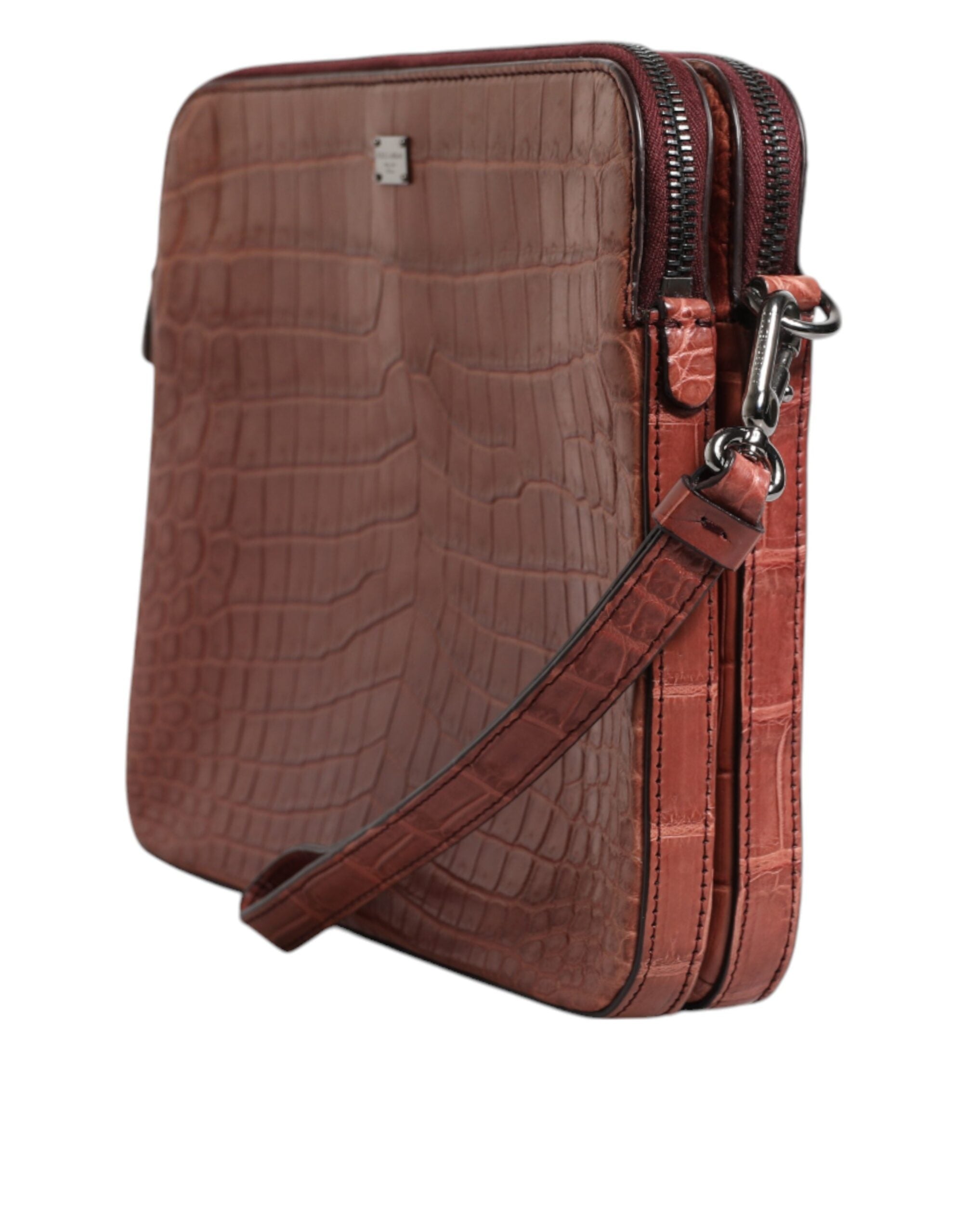 Bordeaux Croc Leather Logo Plaque Men Briefcase Bag - ventzia