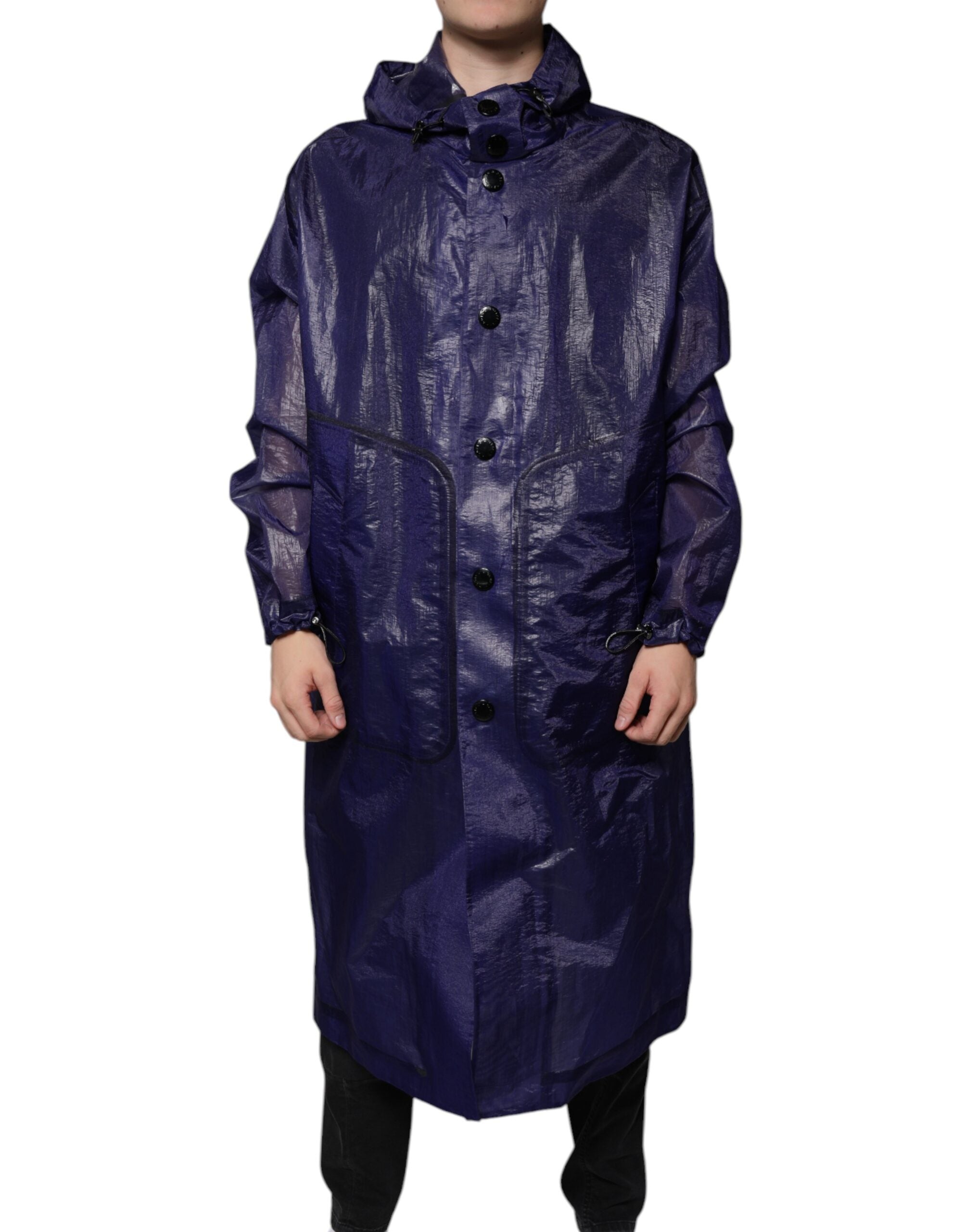 Dark Blue Cotton Hooded Men Raincoat Jacket - ventzia