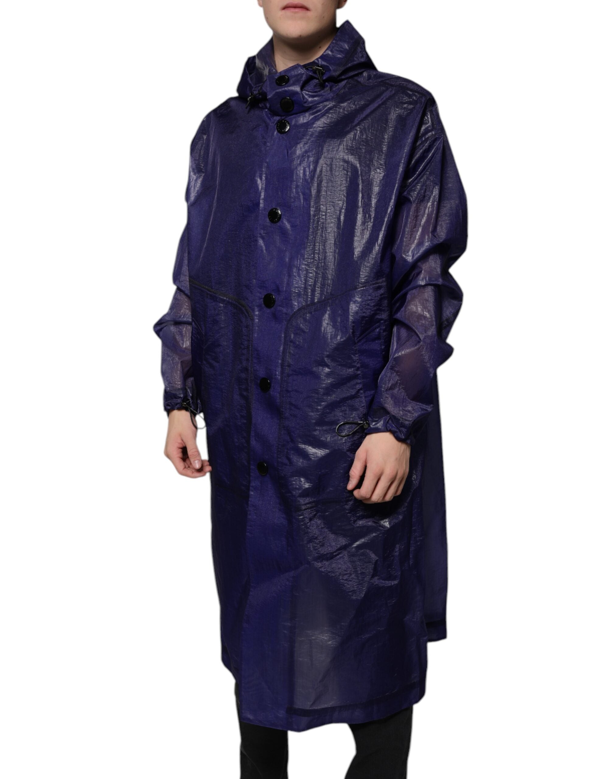 Dark Blue Cotton Hooded Men Raincoat Jacket - ventzia