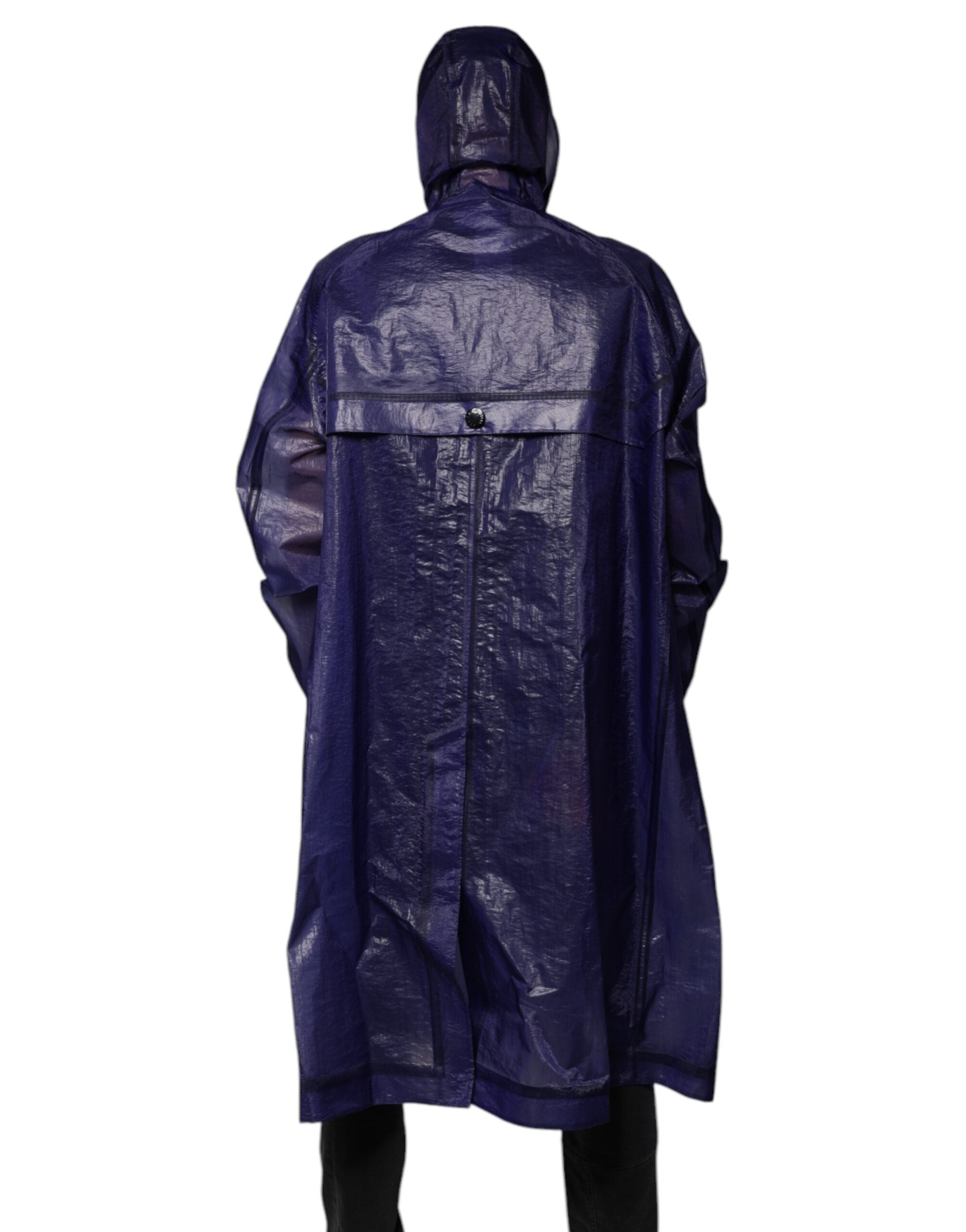 Dark Blue Cotton Hooded Men Raincoat Jacket - ventzia