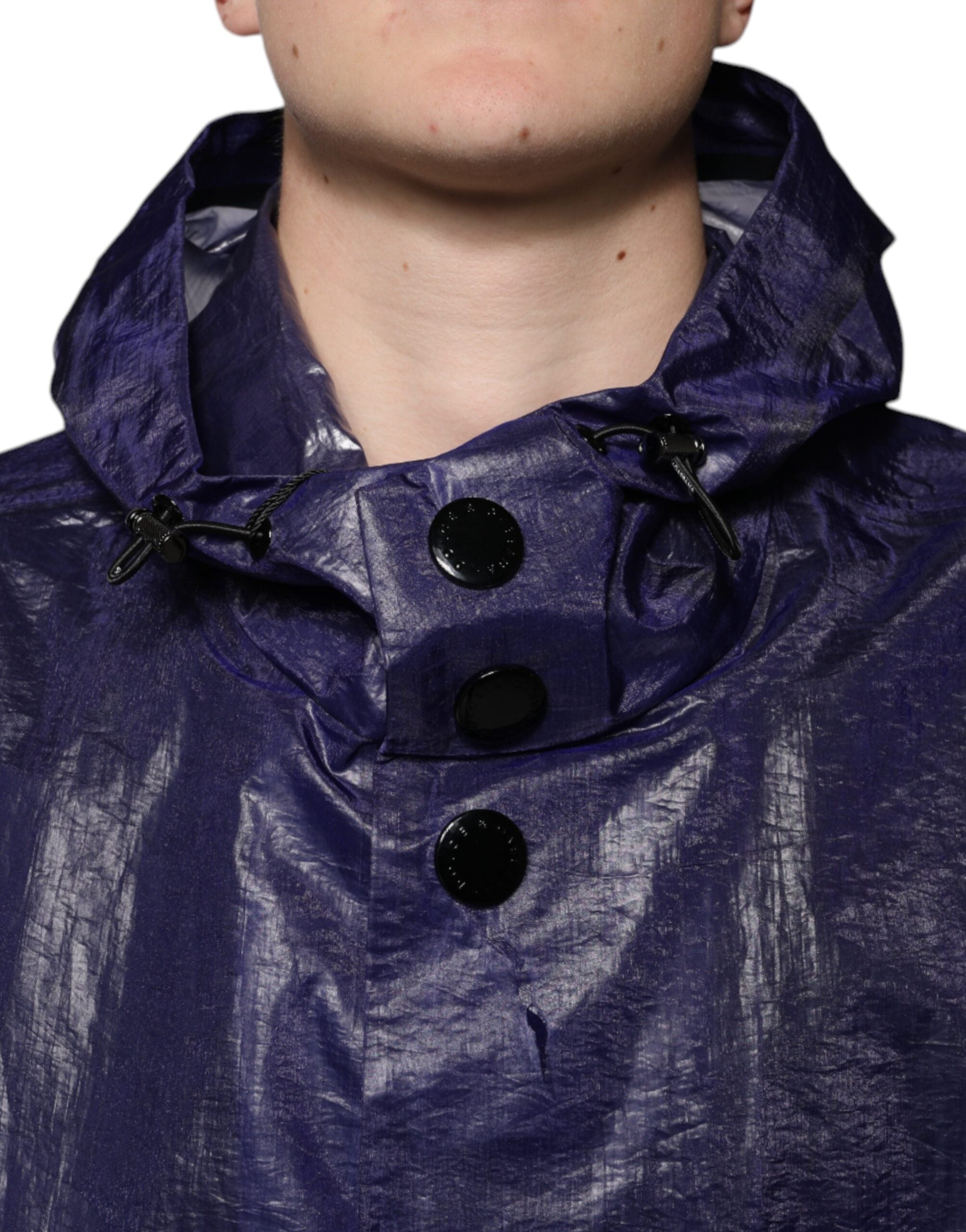 Dark Blue Cotton Hooded Men Raincoat Jacket - ventzia