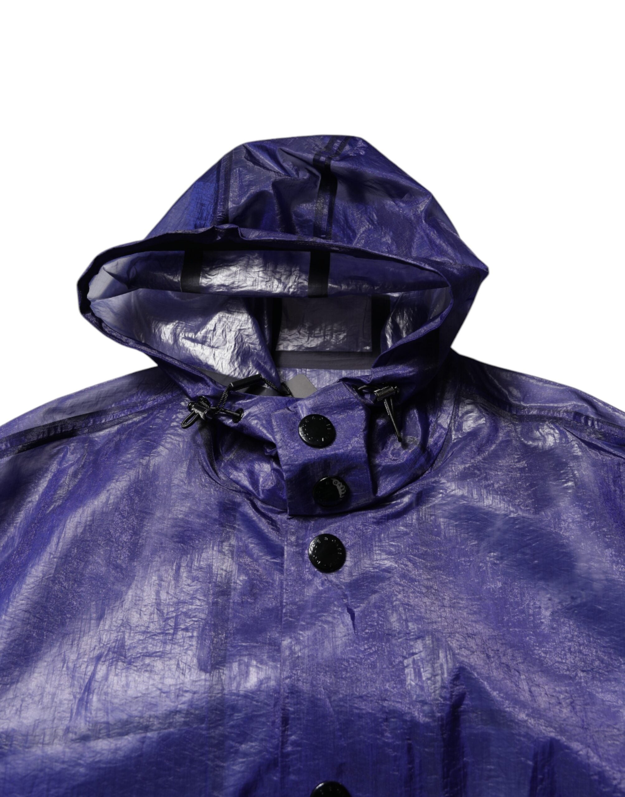Dark Blue Cotton Hooded Men Raincoat Jacket - ventzia