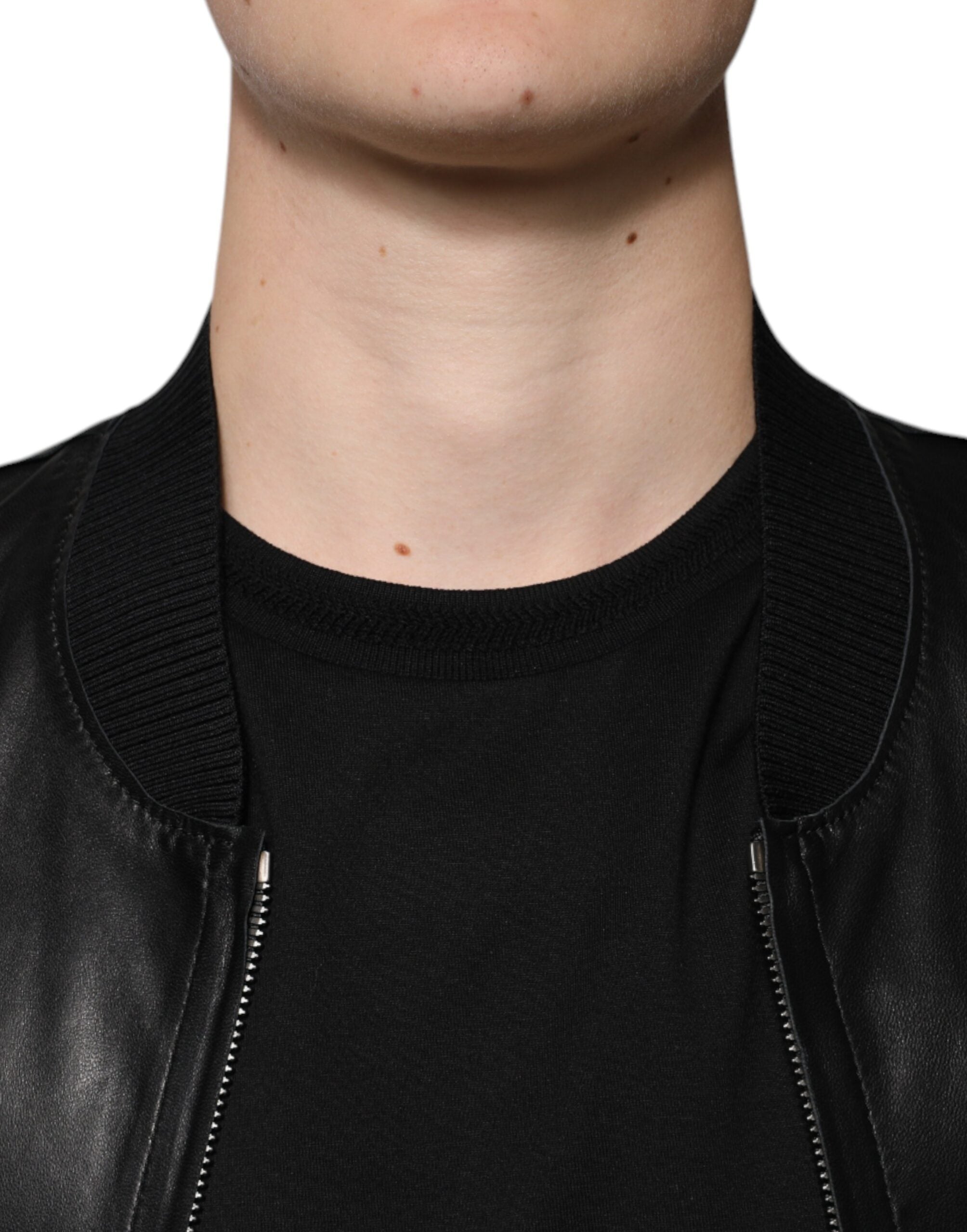 Black Lambskin Full Zip Biker Blouson Jacket - ventzia