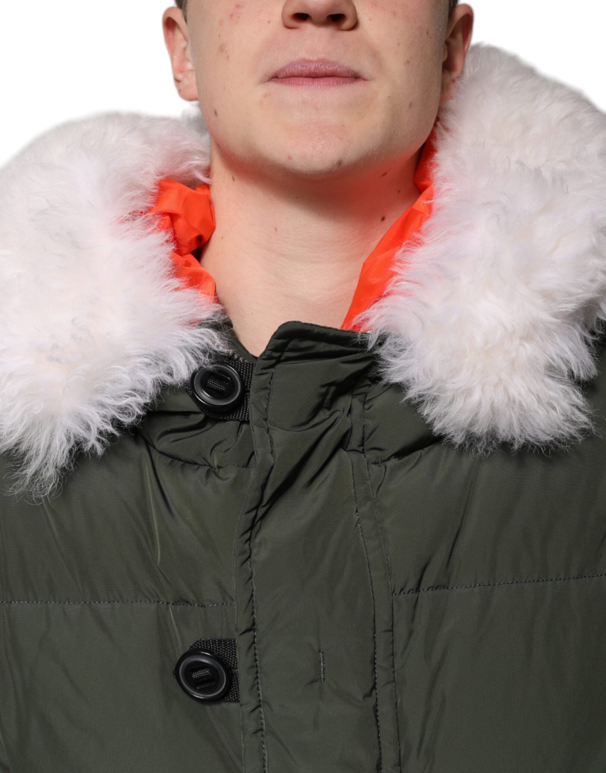 Green Hooded Long Sleeves Fur Shearling Jacket - ventzia