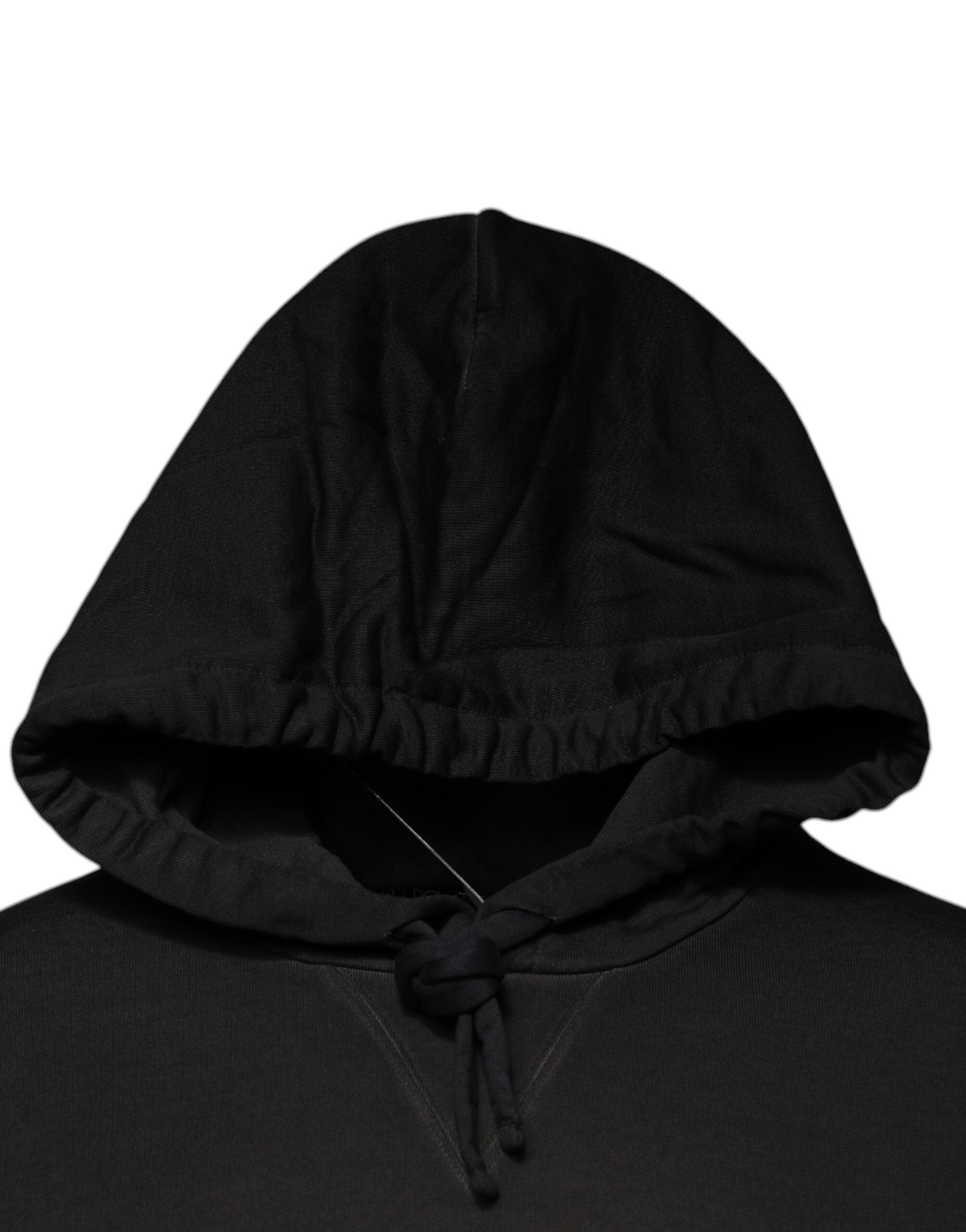 Black Cotton Hooded DG Shield Pullover Sweater - ventzia