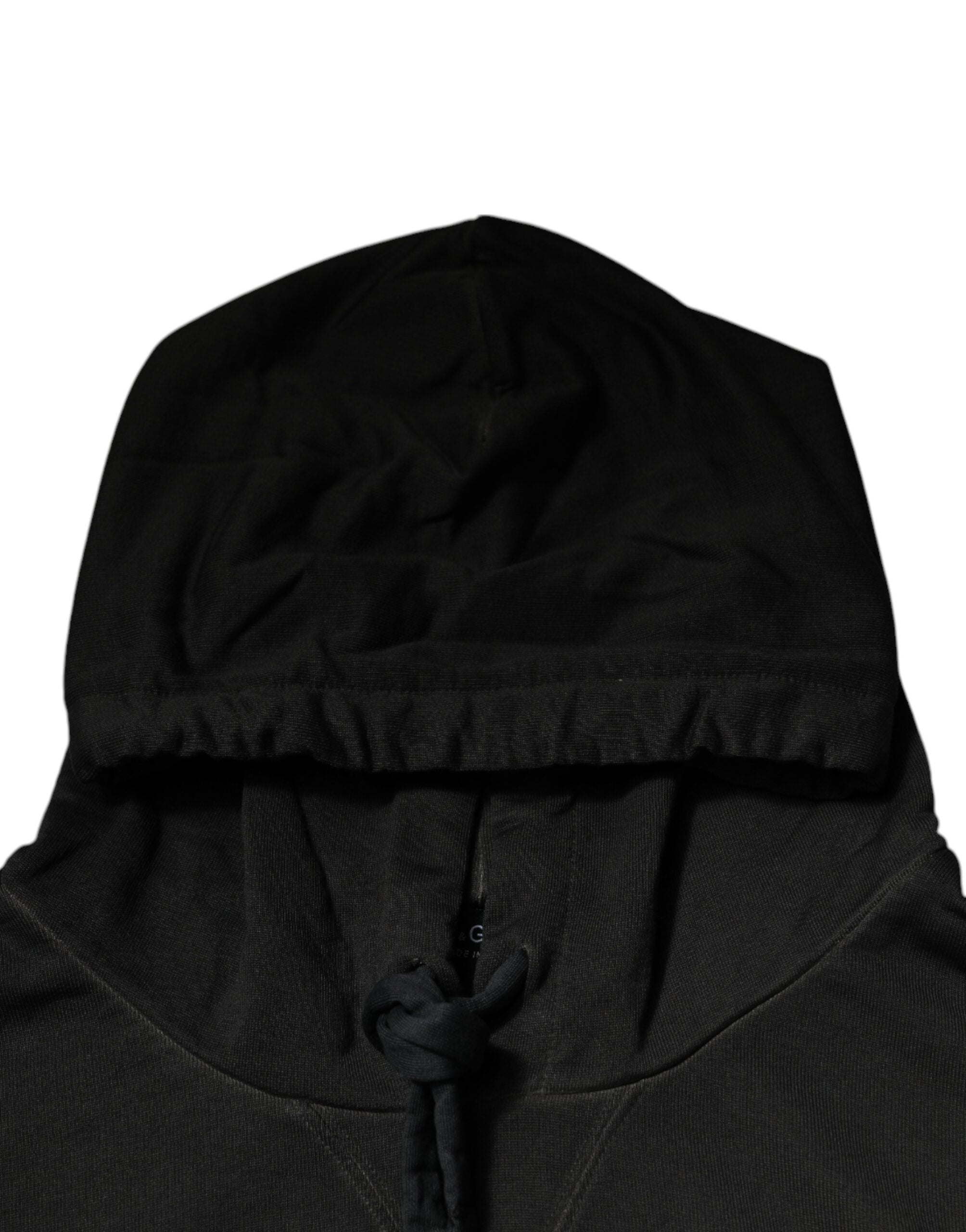 Black Cotton Hooded DG Shield Pullover Sweater - ventzia