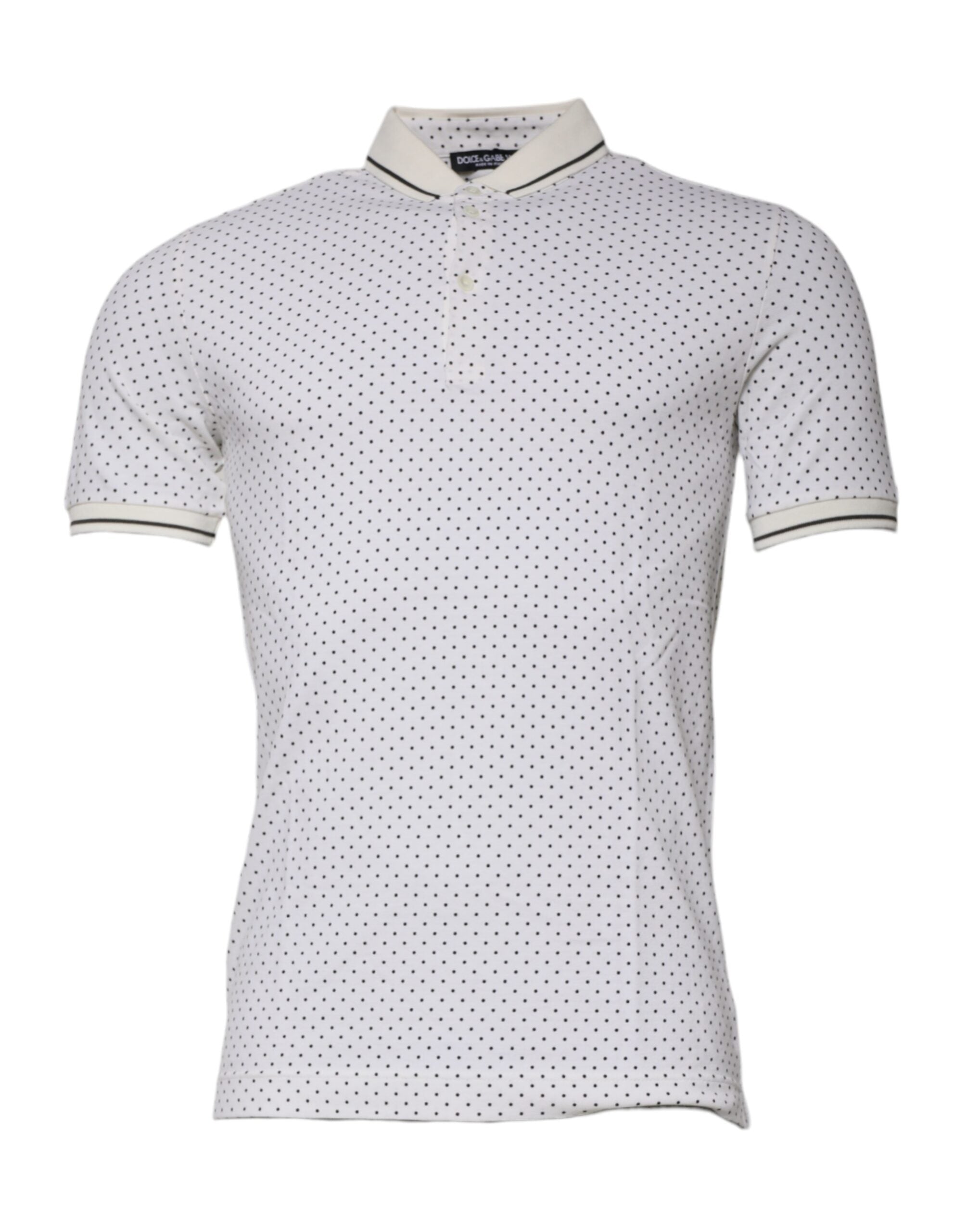 White Polka Dot Cotton Collared Polo T-shirt - ventzia