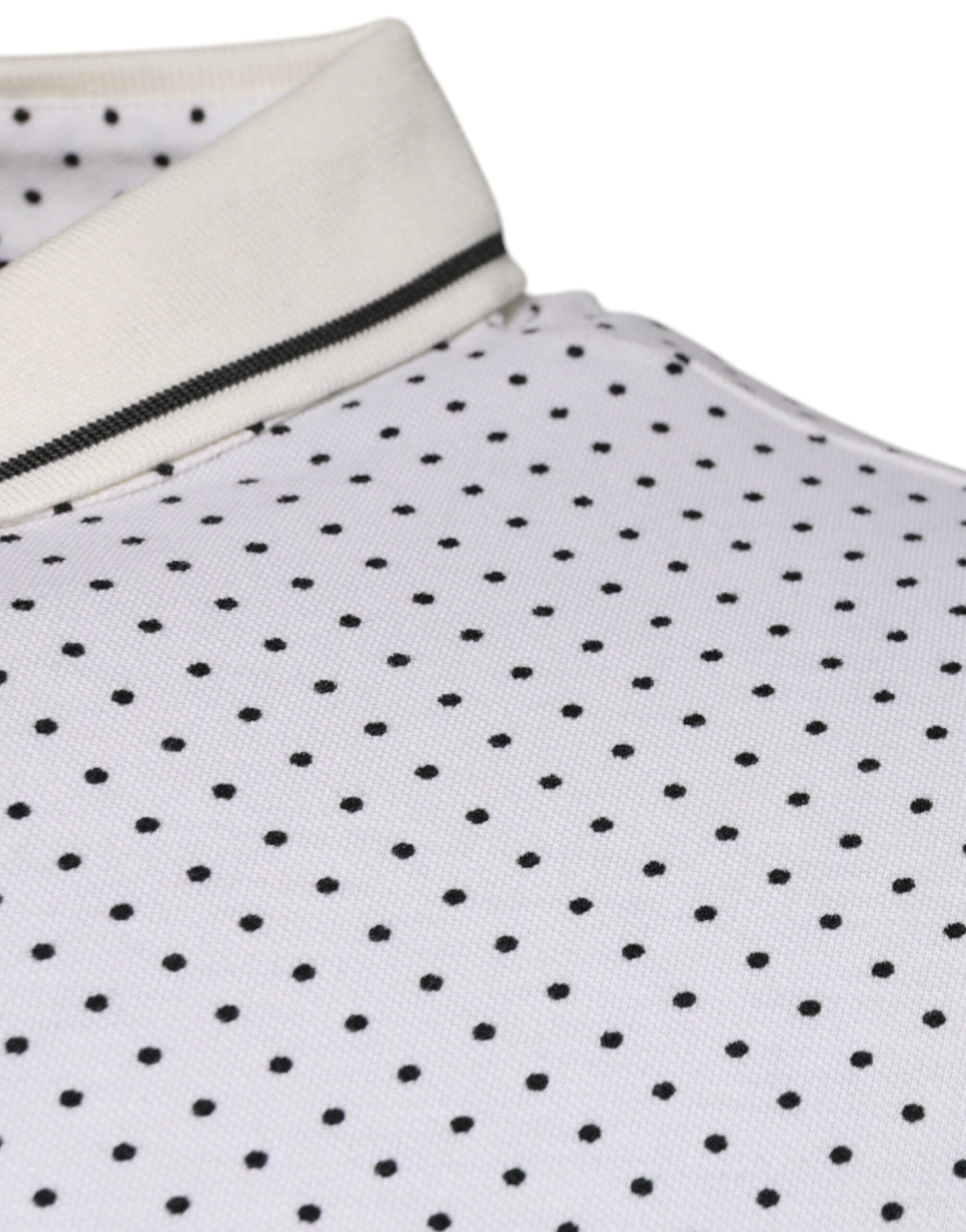 White Polka Dot Cotton Collared Polo T-shirt - ventzia
