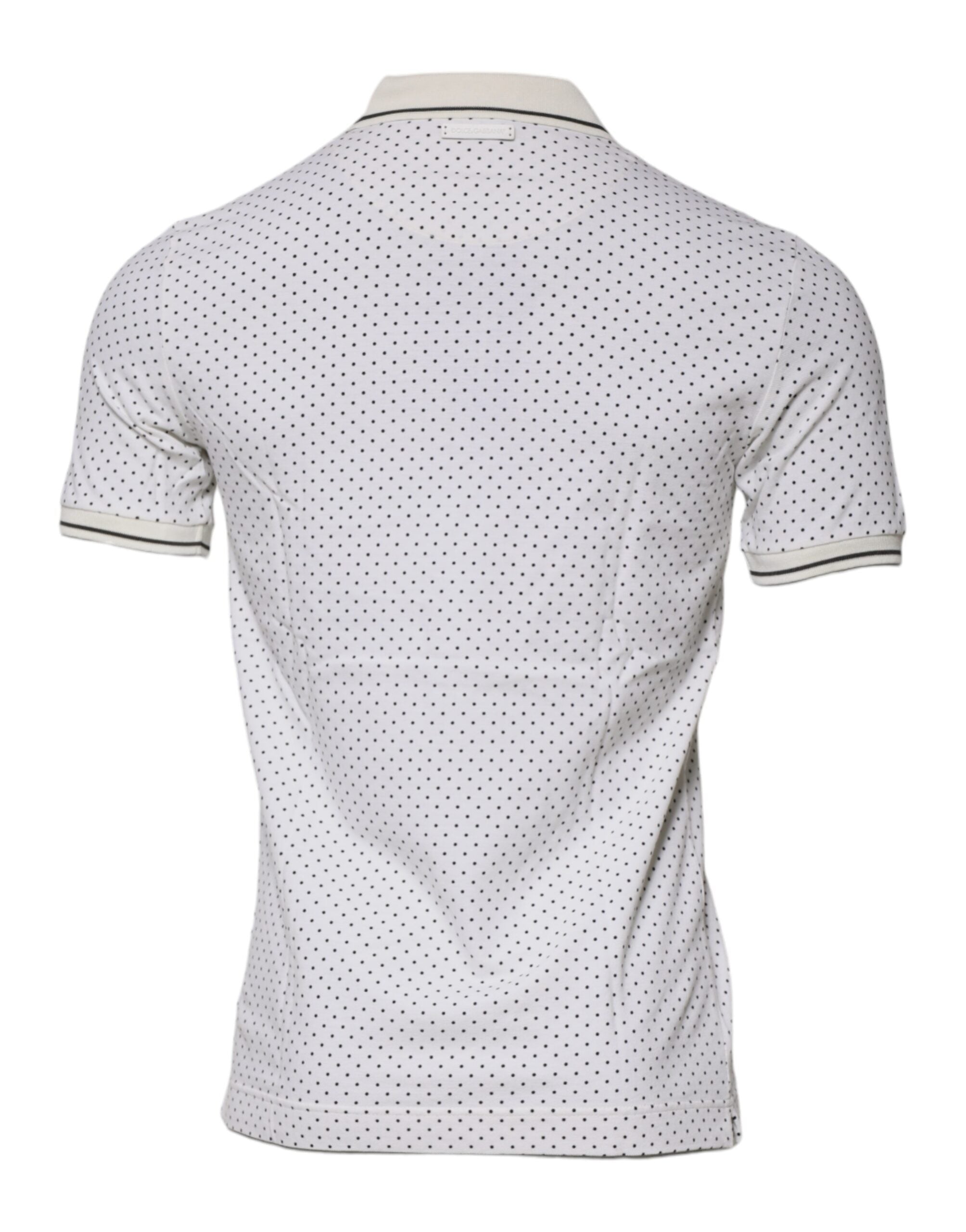 White Polka Dot Cotton Collared Polo T-shirt - ventzia