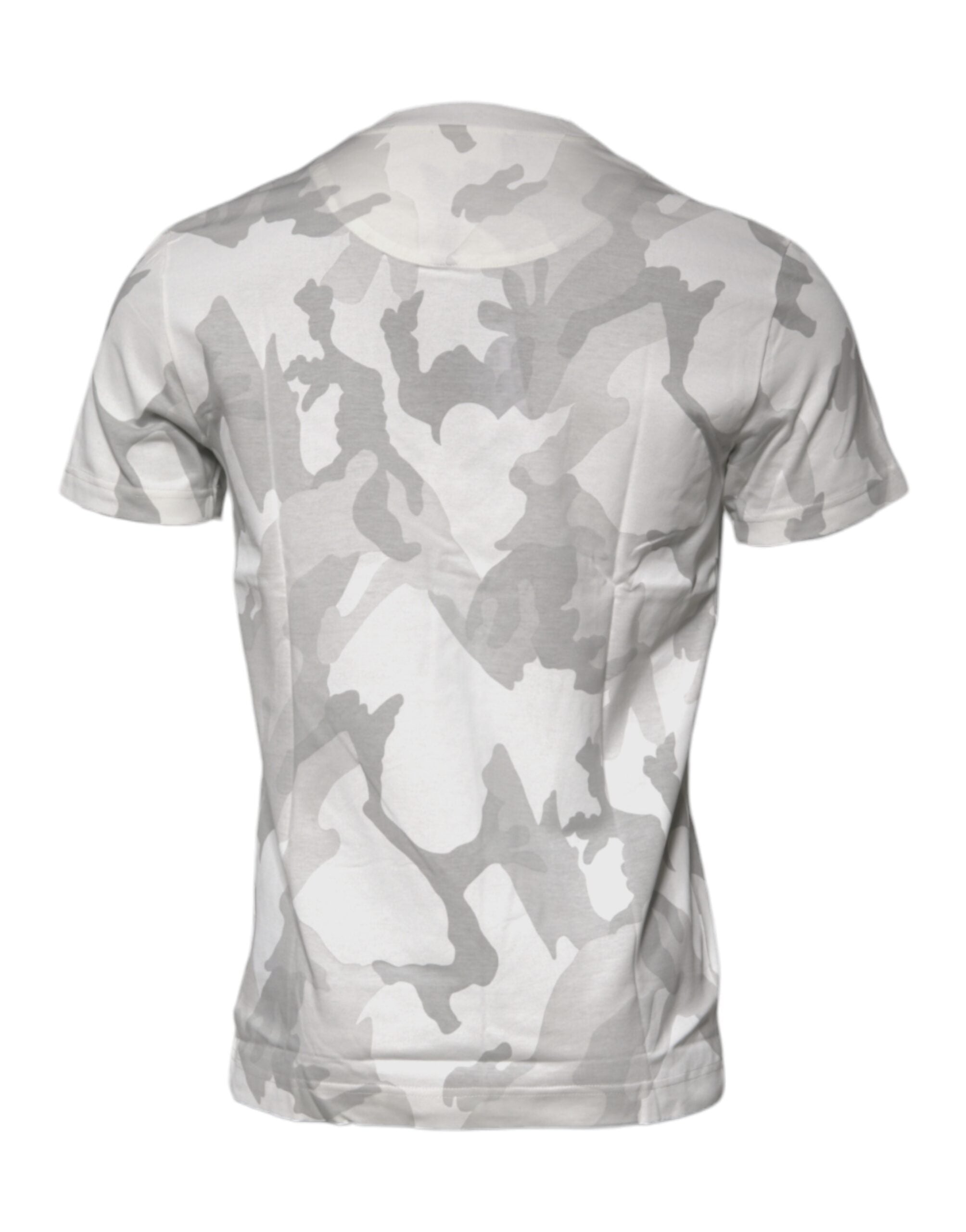 White Gray Camouflage Cotton Crew Neck T-shirt - ventzia