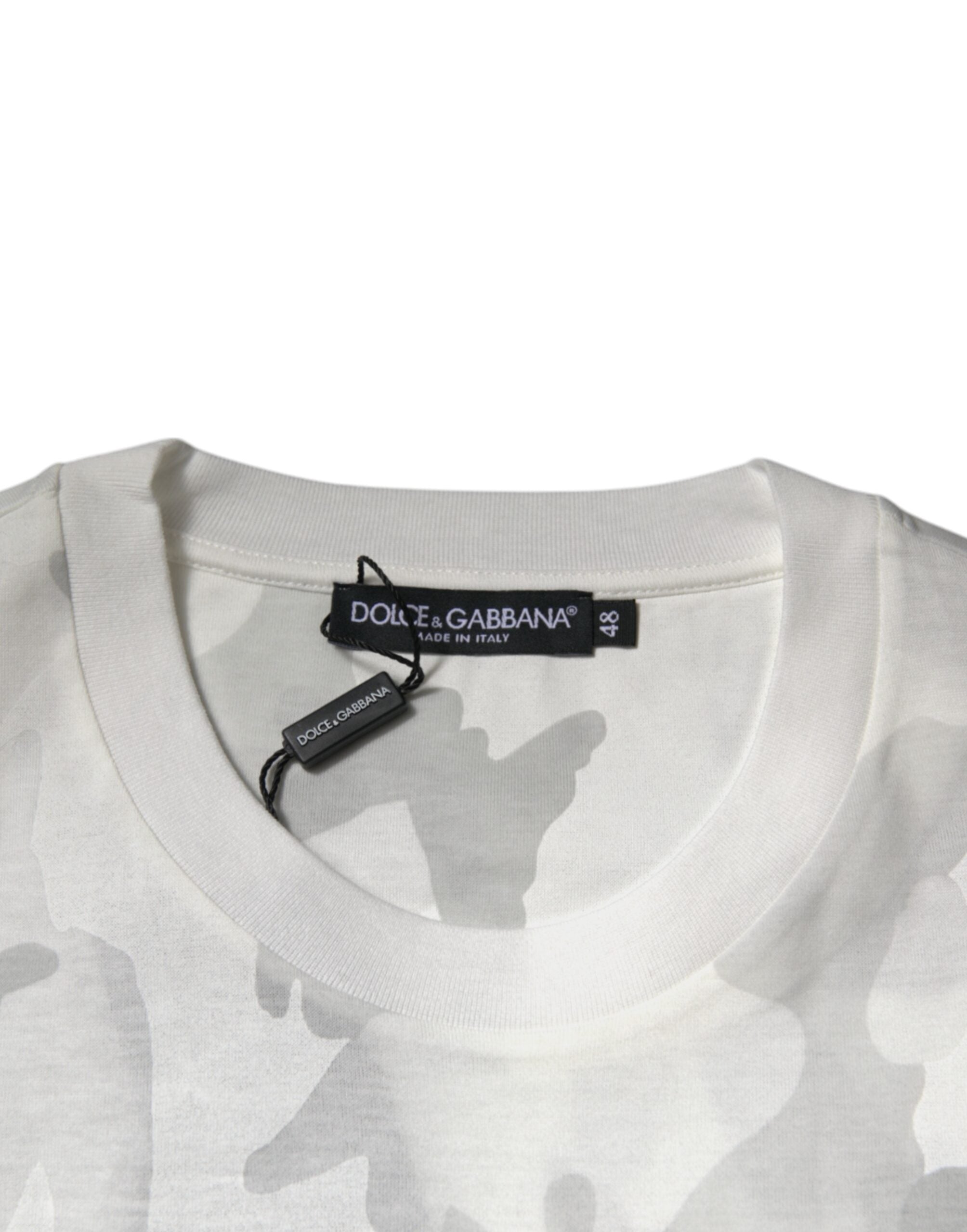 White Gray Camouflage Cotton Crew Neck T-shirt - ventzia
