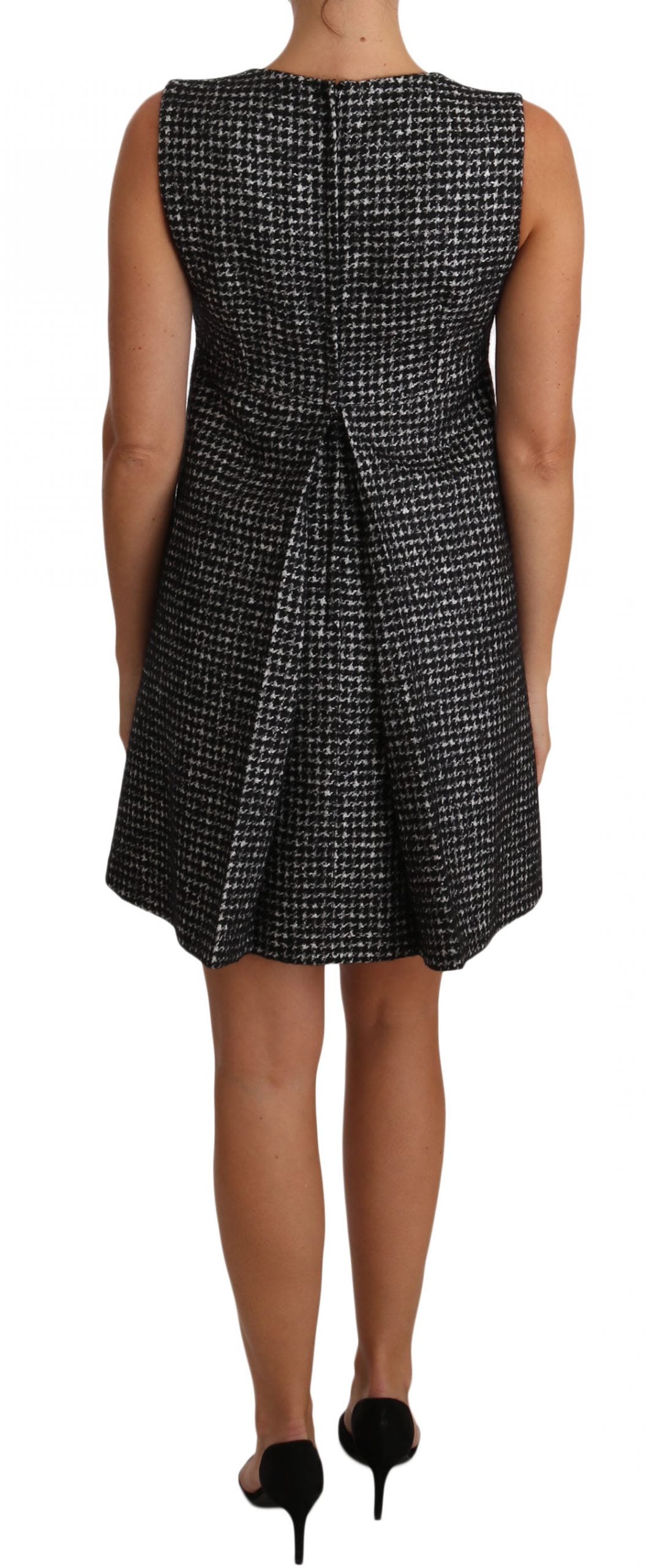 Houndstooth Floral Appliqué Shift Dress - ventzia