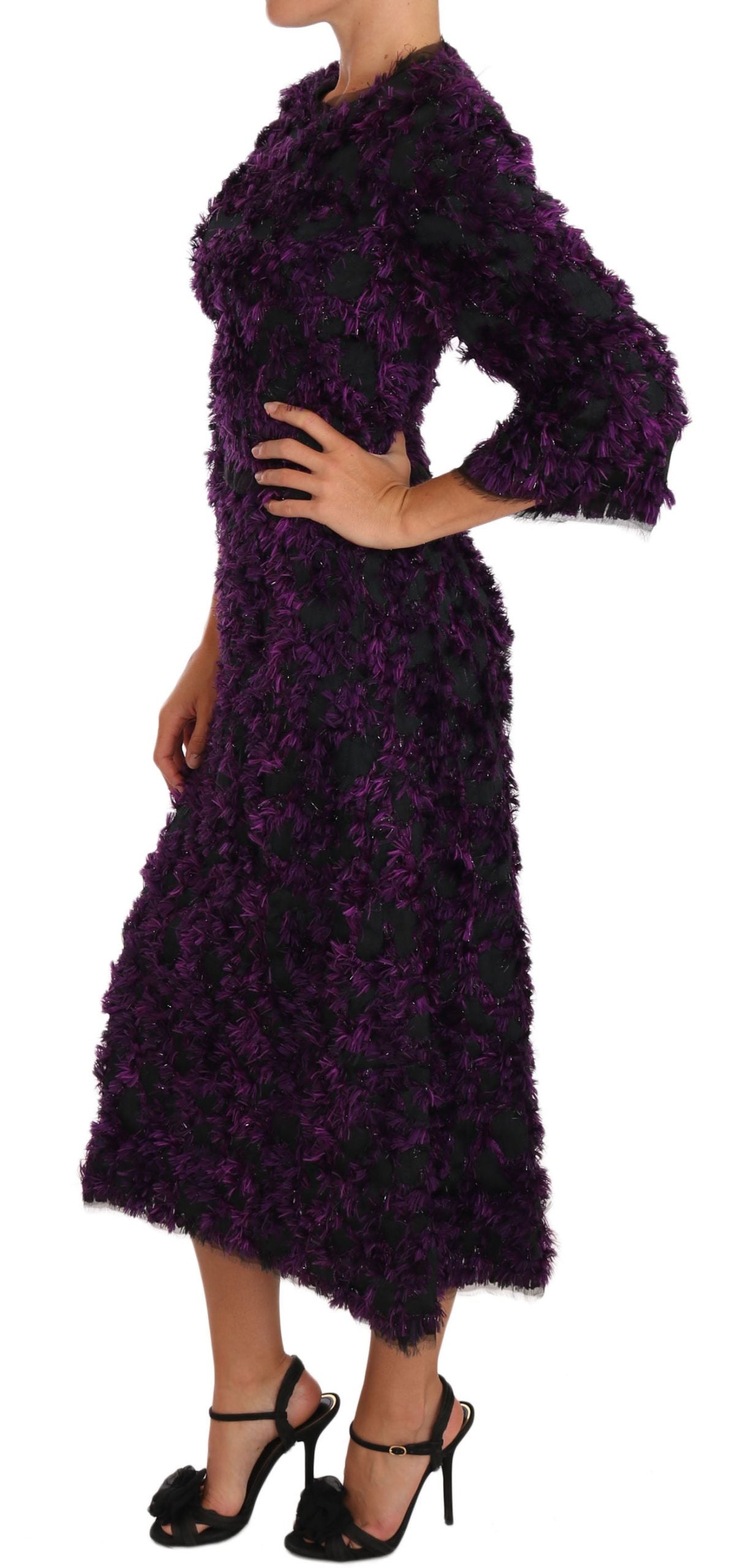 Elegant Fringe Sheath Dress in Purple & Black - ventzia