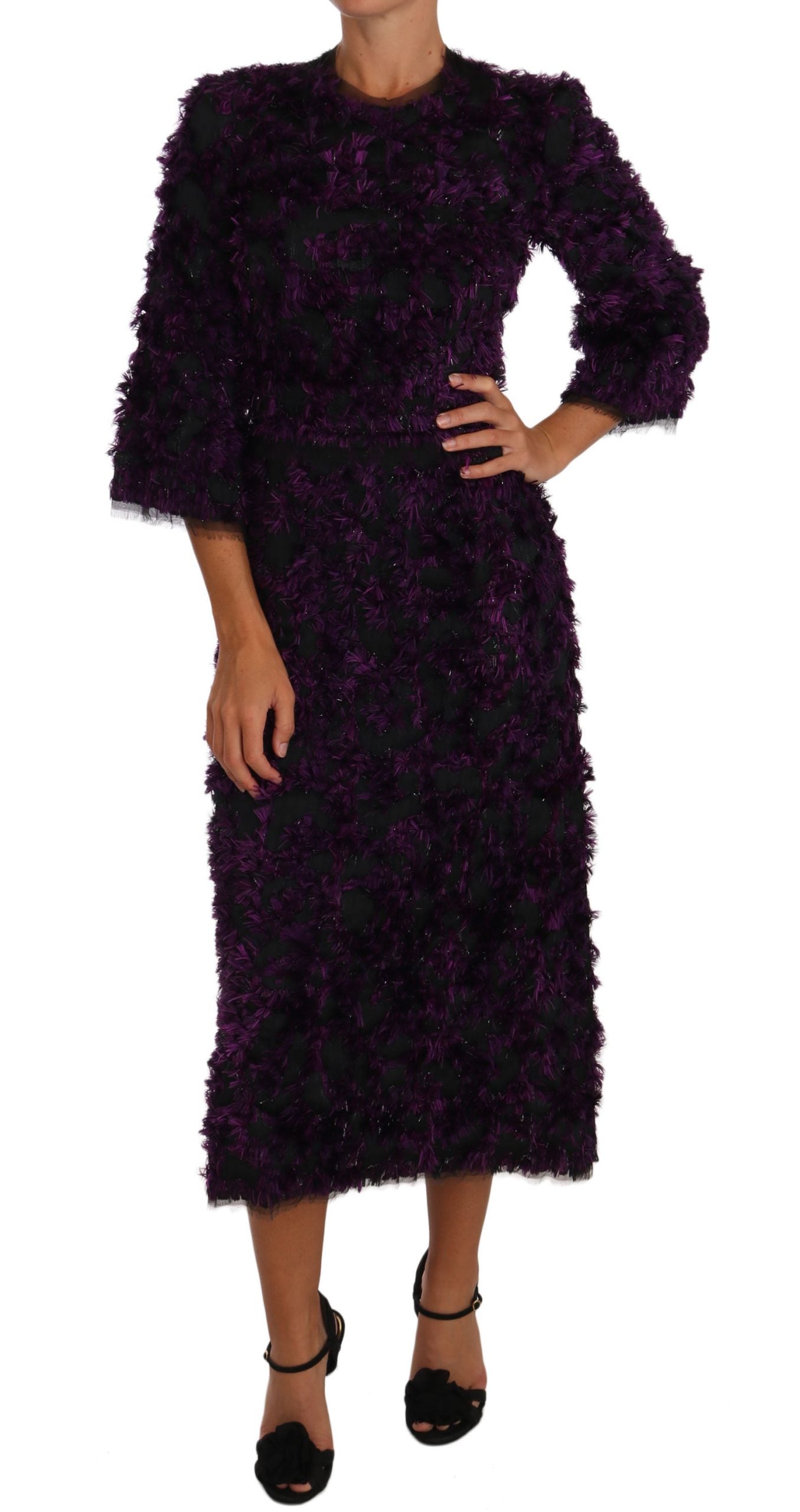 Elegant Fringe Sheath Dress in Purple & Black - ventzia