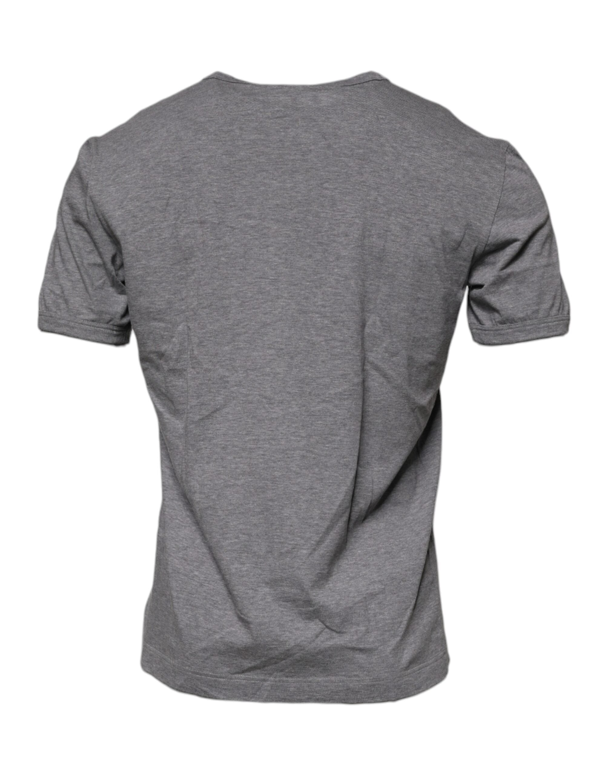 Gray Logo Print Cotton Crew Neck Men T-shirt - ventzia