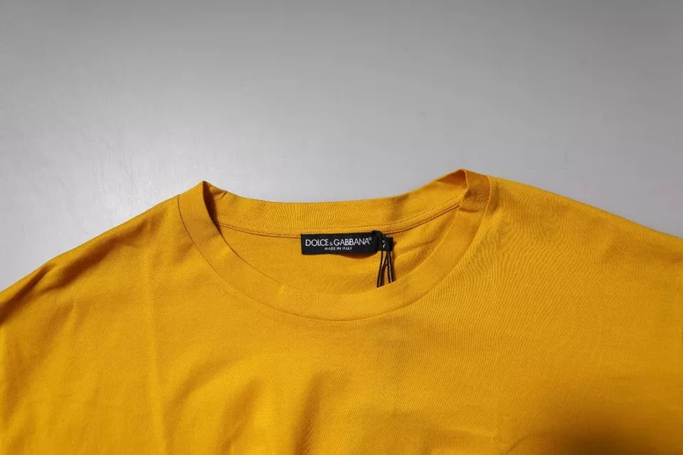 Dark Yellow Logo Cotton Men Crew Neck T-shirt - ventzia