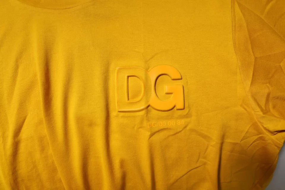 Dark Yellow Logo Cotton Men Crew Neck T-shirt - ventzia