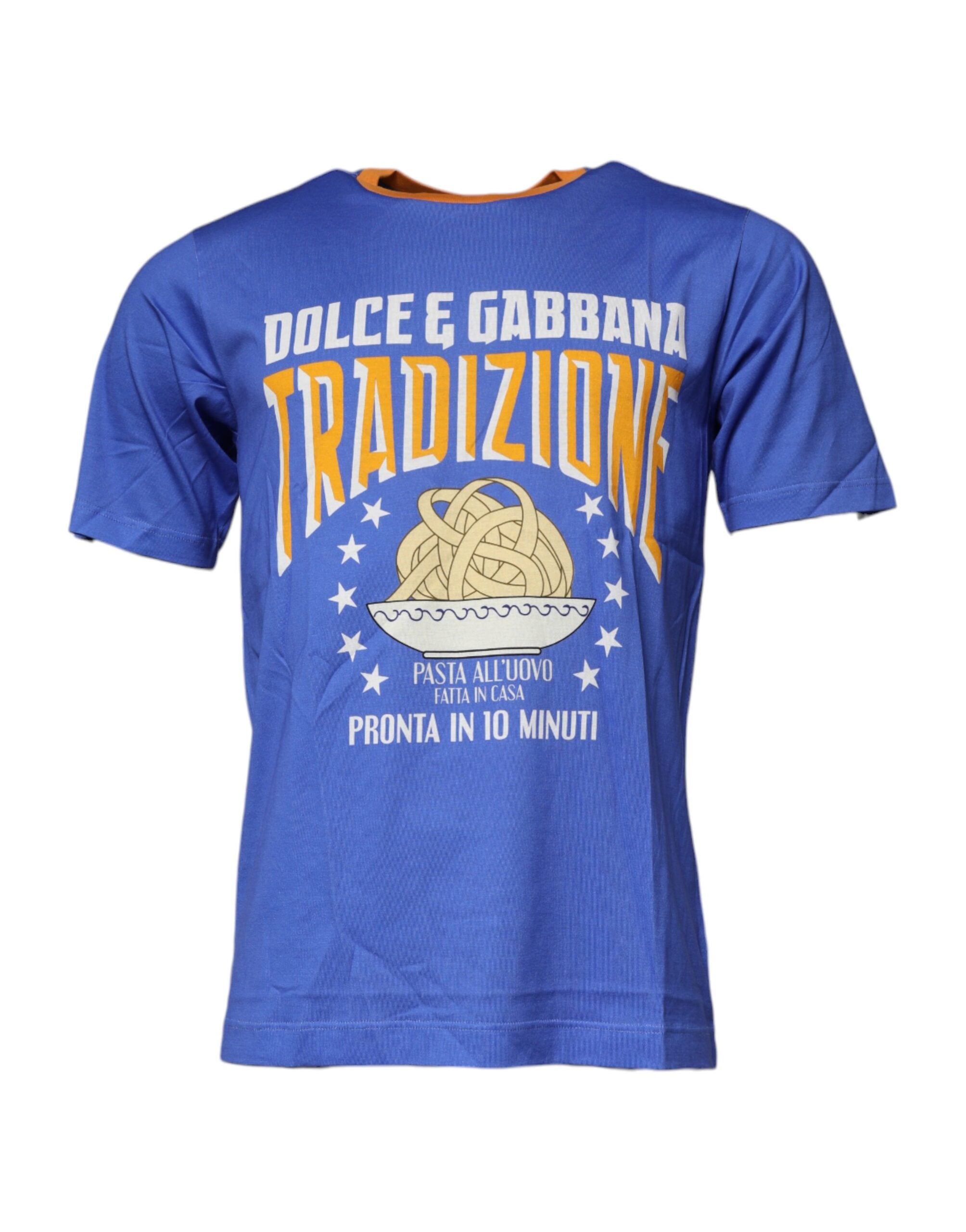Blue Graphic Print Cotton Crew Neck T-shirt - ventzia