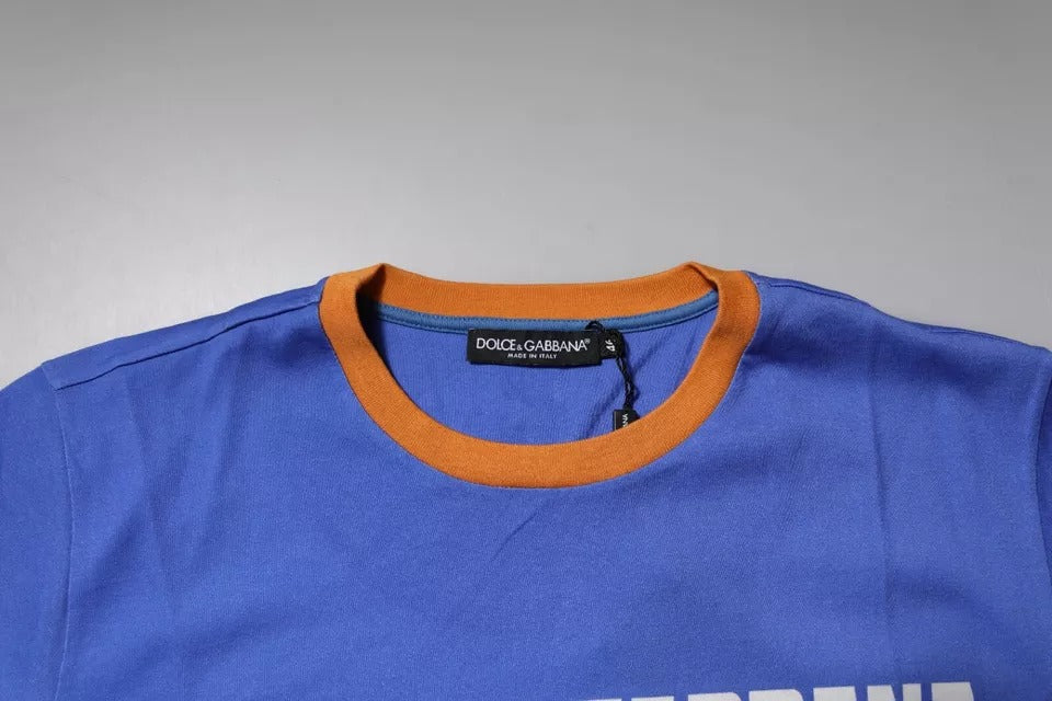 Blue Graphic Print Cotton Crew Neck T-shirt - ventzia