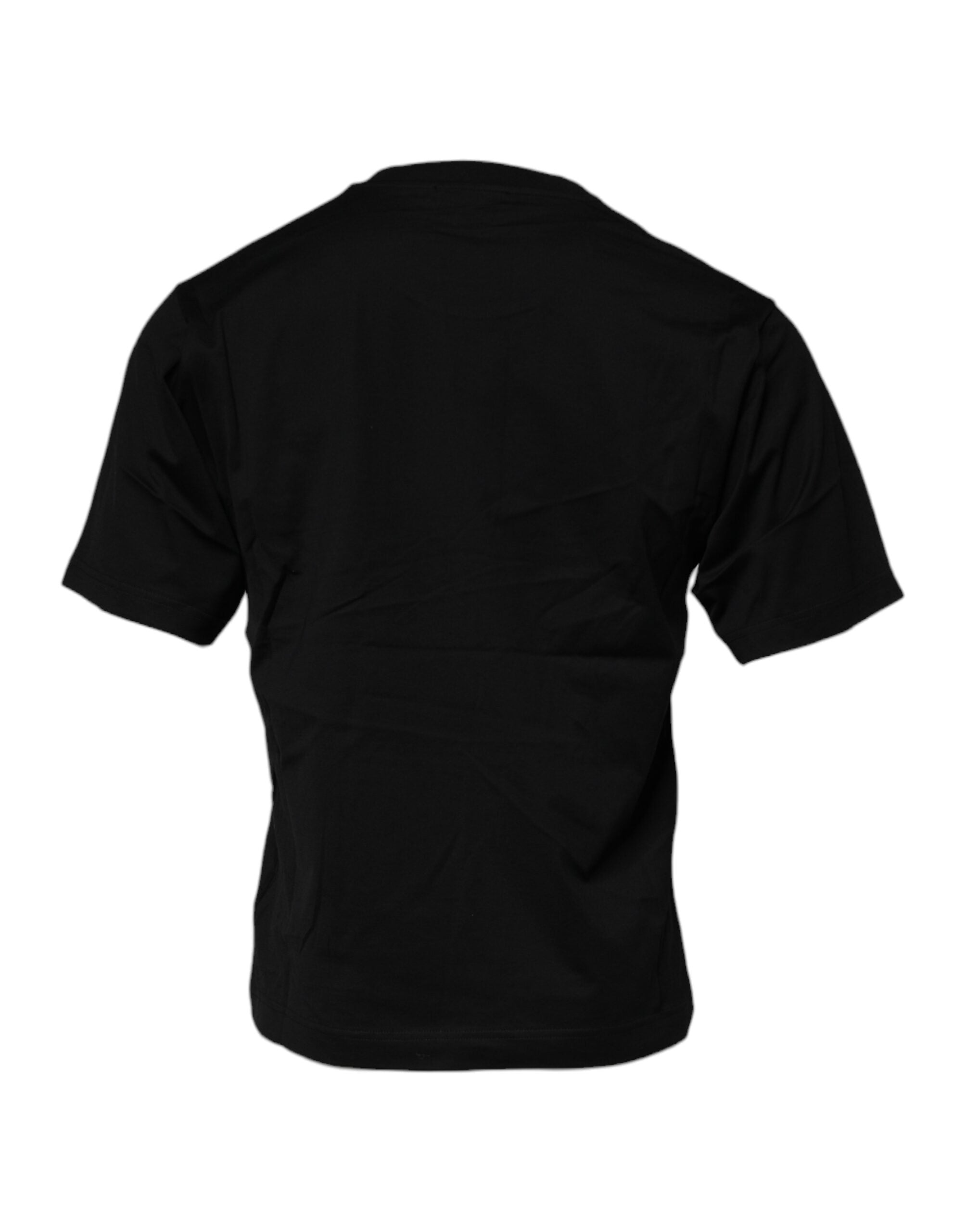 Black Logo Patch Cotton Crew Neck T-shirt - ventzia