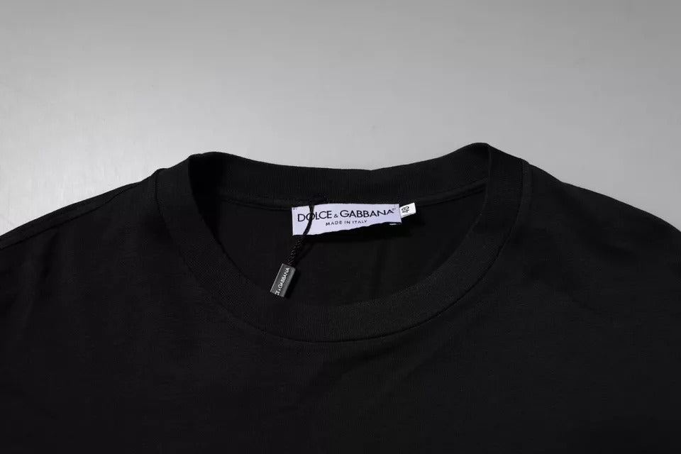 Black DG Logo Cotton Crew Neck T-shirt - ventzia