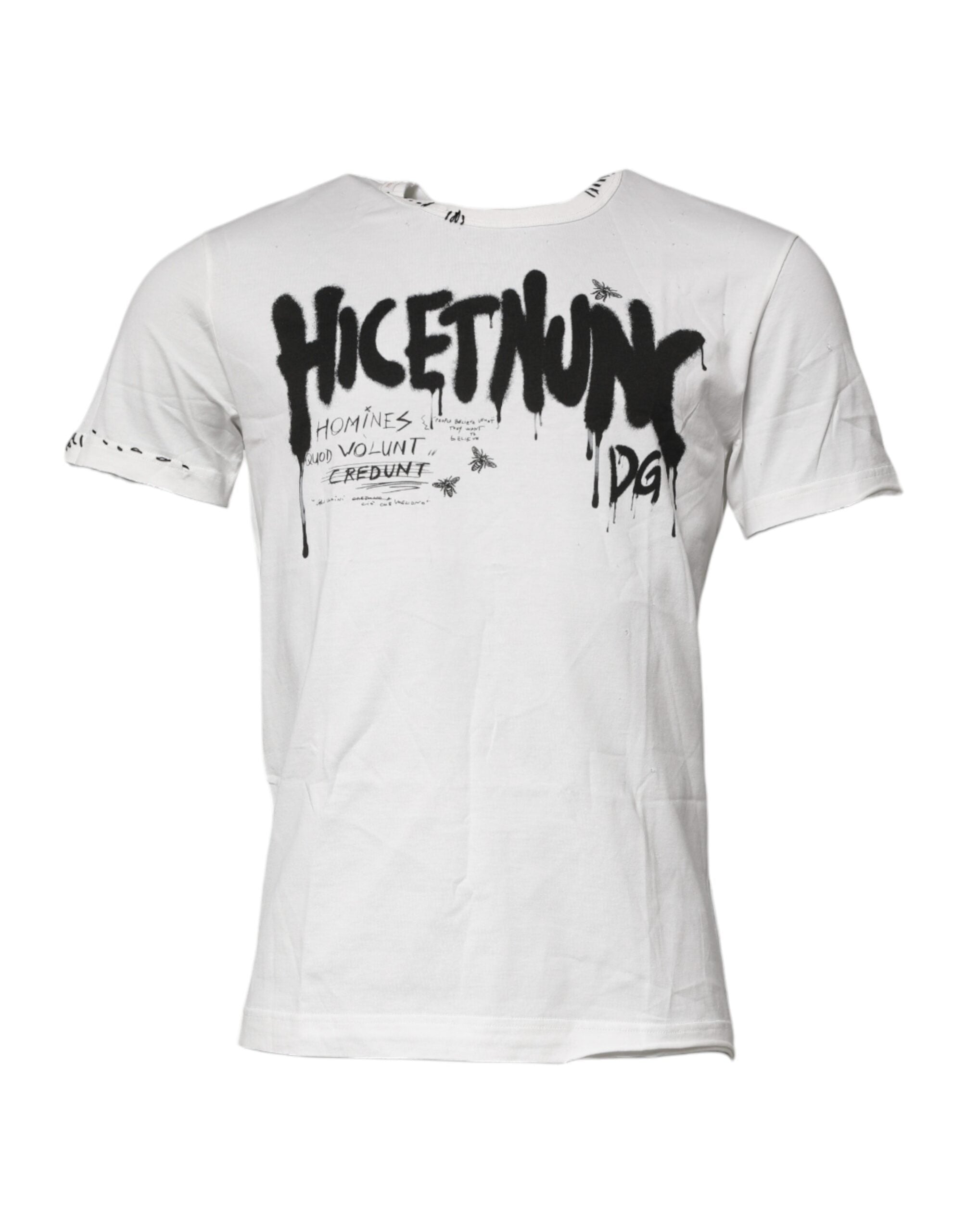 White Graphic Print Cotton Crew Neck T-shirt - ventzia