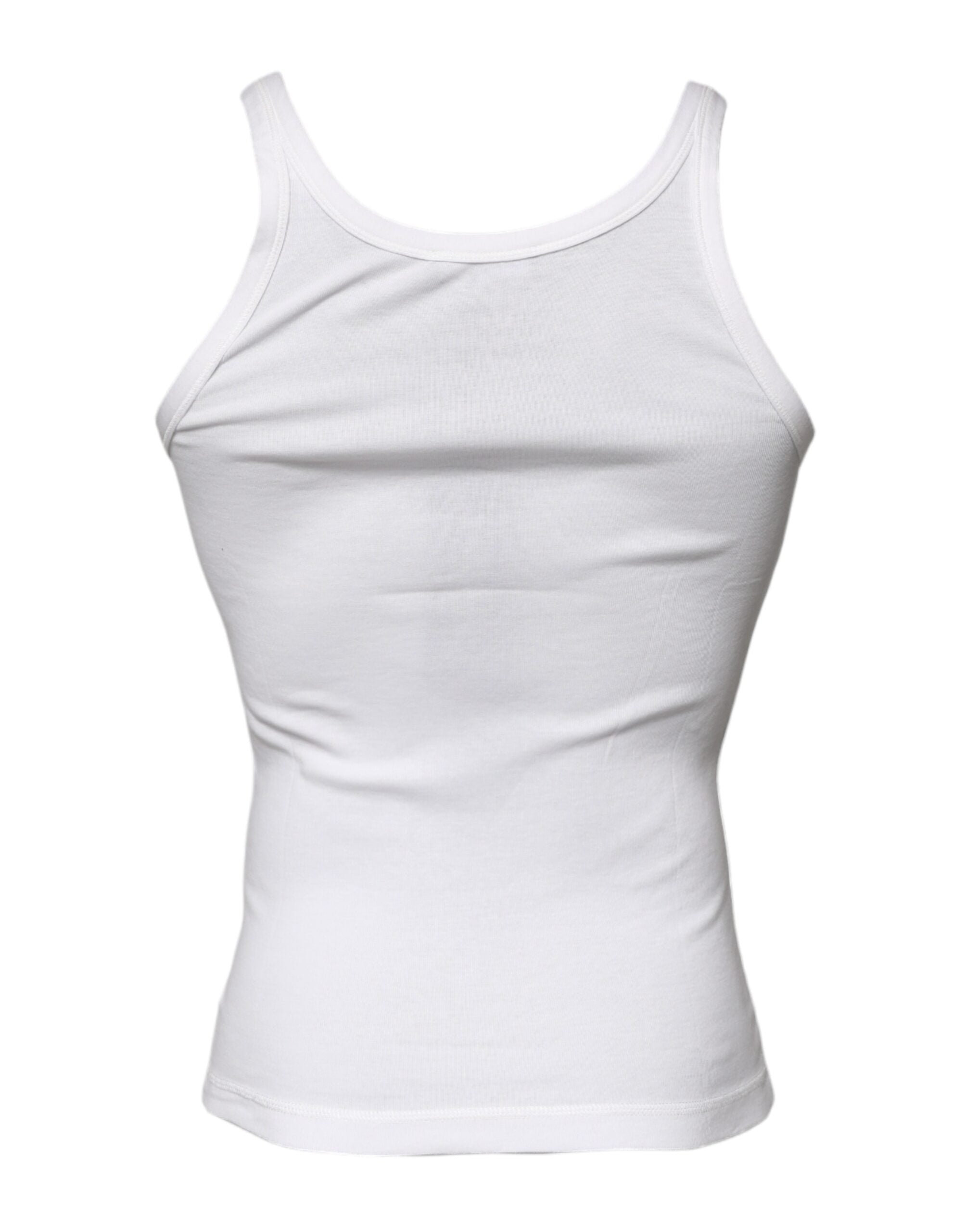 Ivory Cotton Sleeveless Round Neck Tank T-shirt - ventzia
